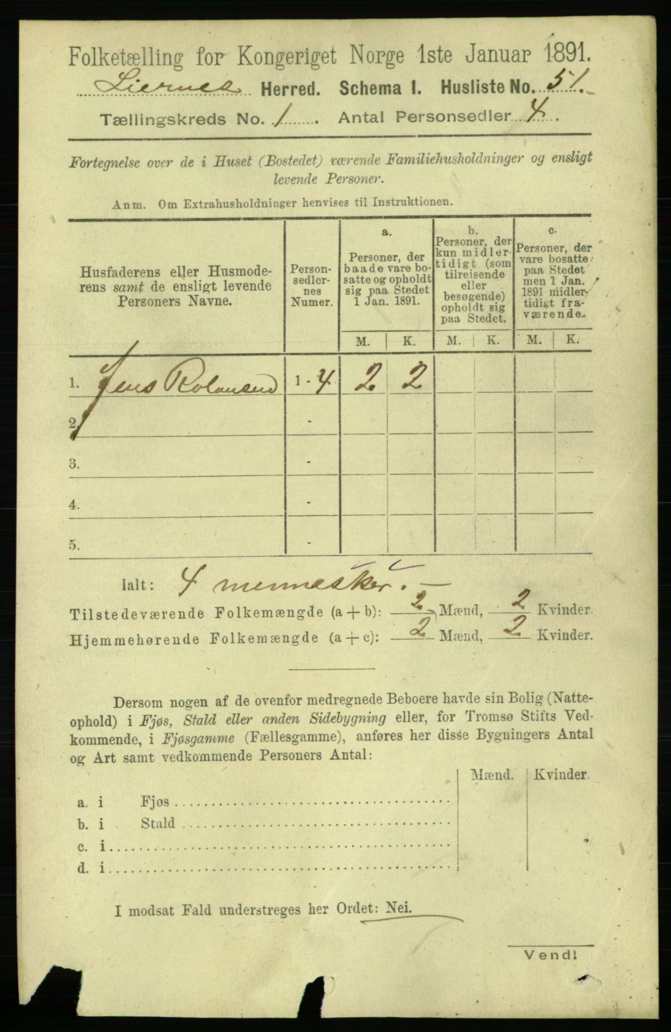 RA, 1891 census for 1737 Lierne, 1891, p. 66