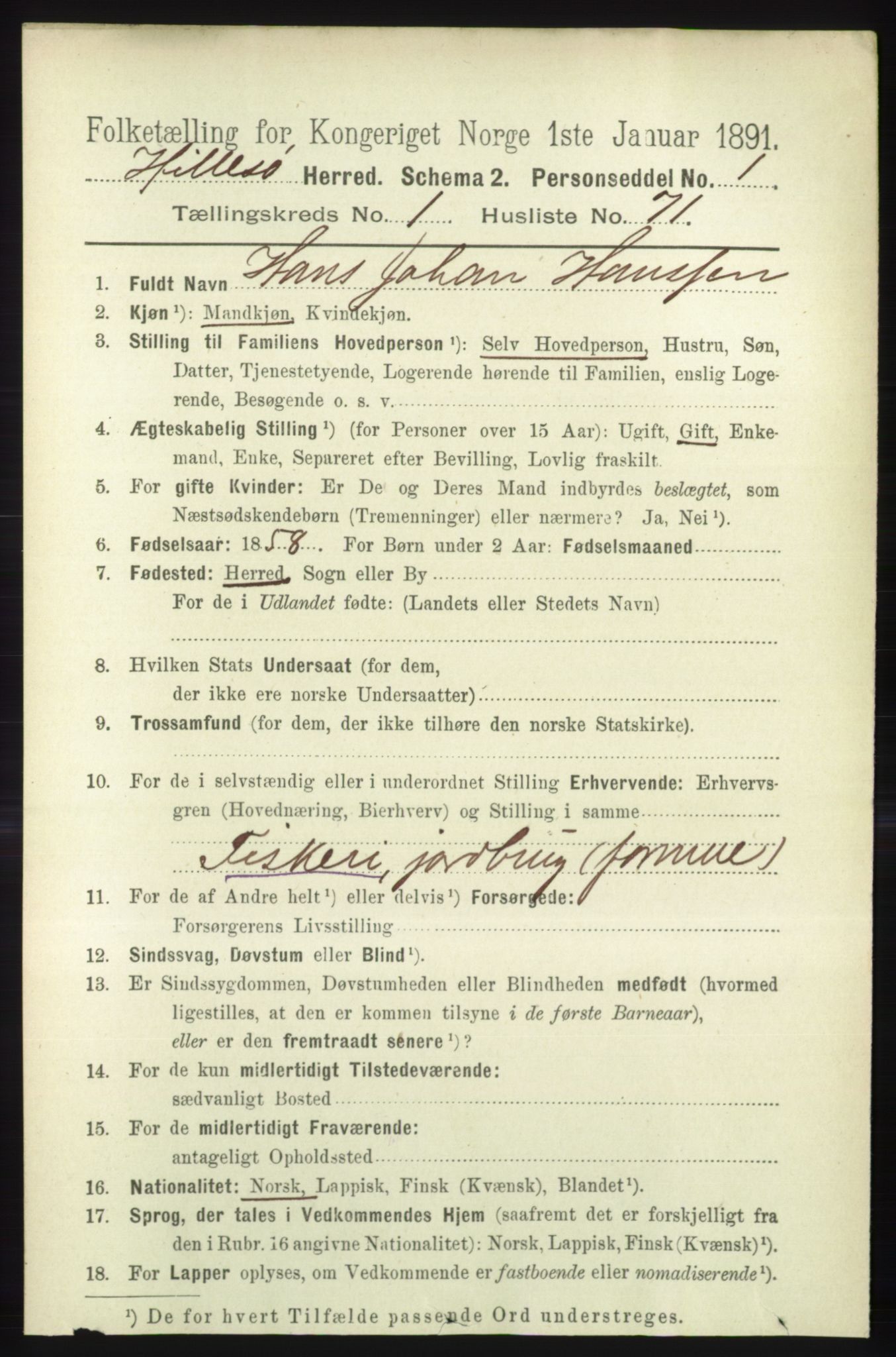 RA, 1891 census for 1930 Hillesøy, 1891, p. 560