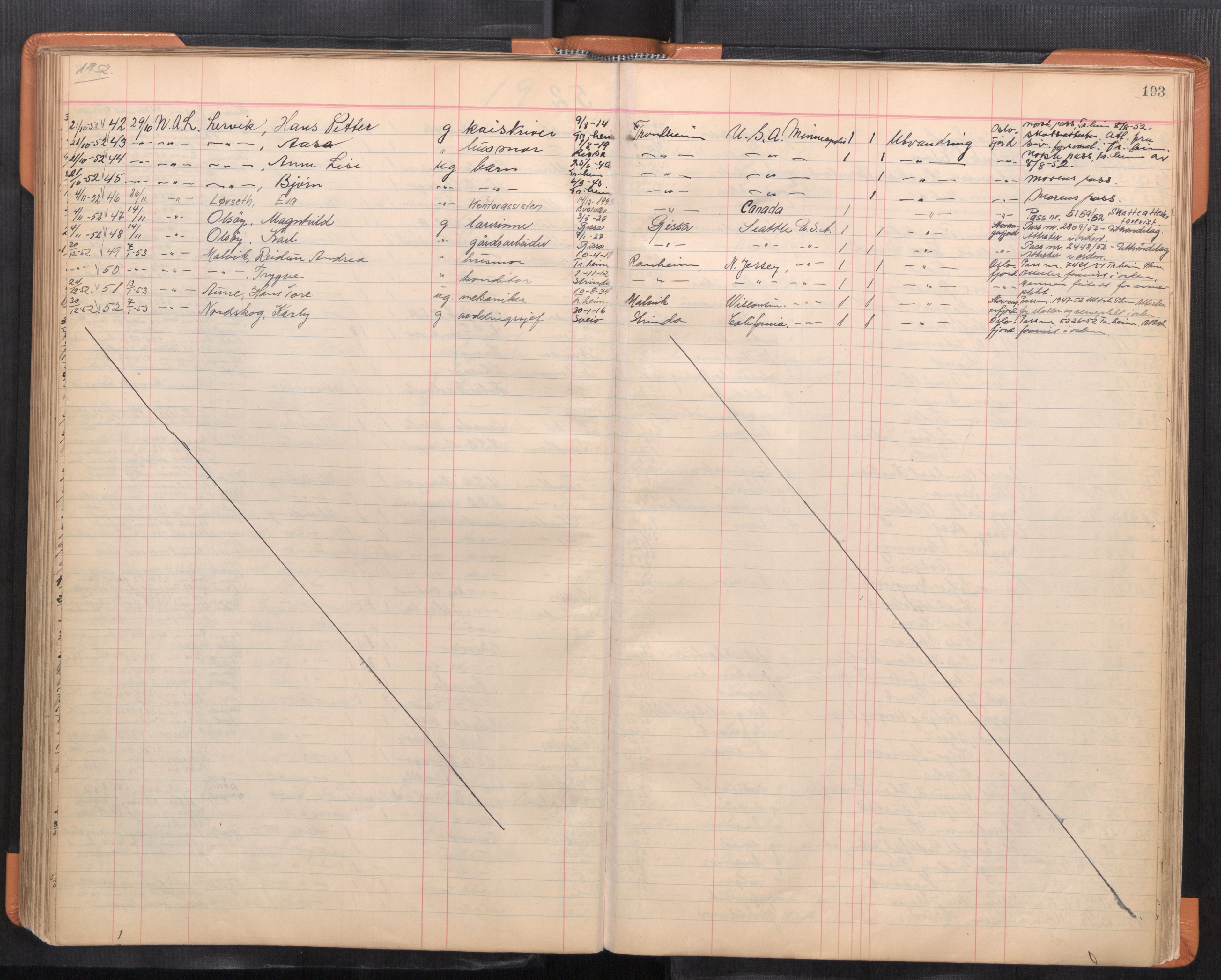 Trondheim politikammer, AV/SAT-A-1887/1/32/L0017: Emigrantprotokoll, 1926-1975, p. 193