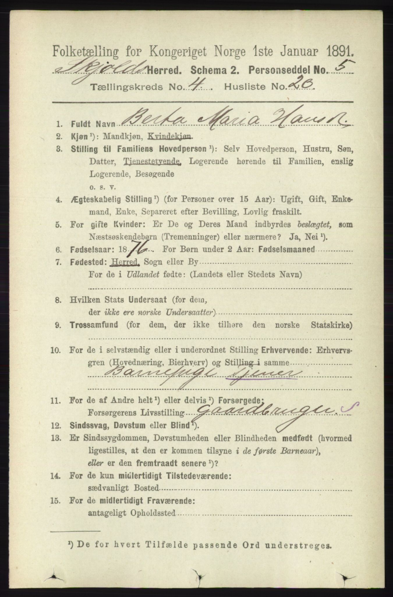 RA, 1891 census for 1154 Skjold, 1891, p. 640