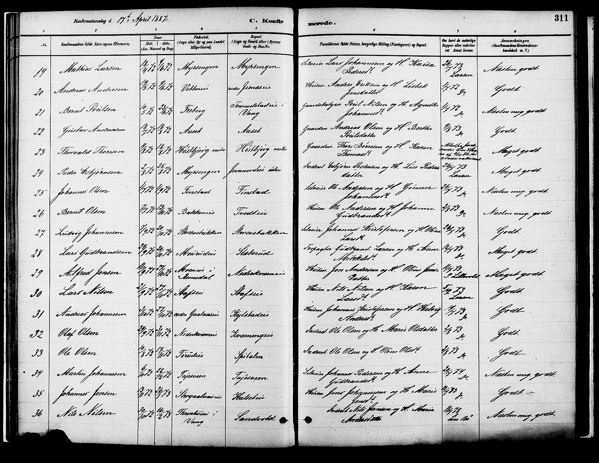 Vang prestekontor, Hedmark, SAH/PREST-008/H/Ha/Haa/L0018B: Parish register (official) no. 18B, 1880-1906, p. 311