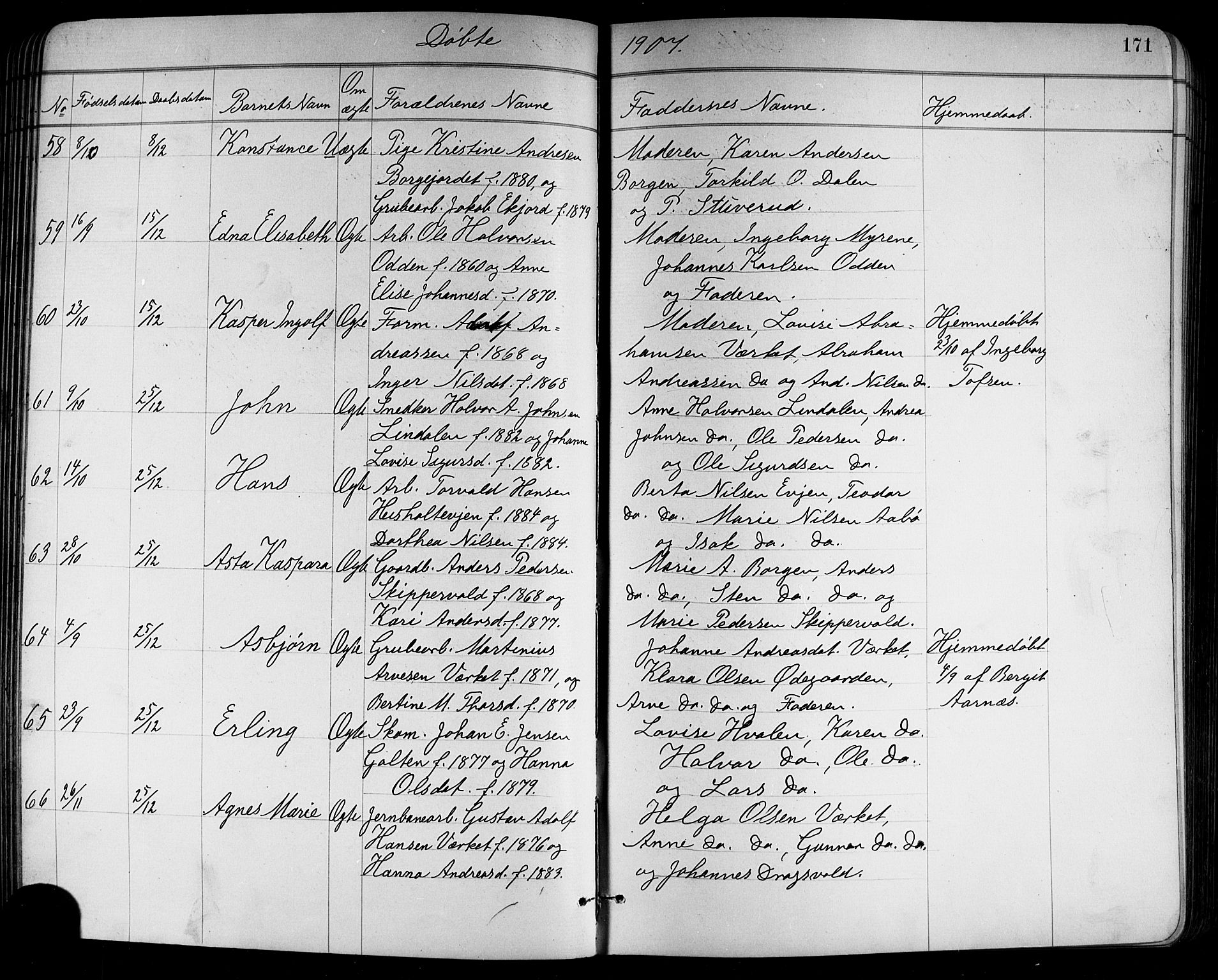 Holla kirkebøker, AV/SAKO-A-272/G/Ga/L0005: Parish register (copy) no. I 5, 1891-1917, p. 171