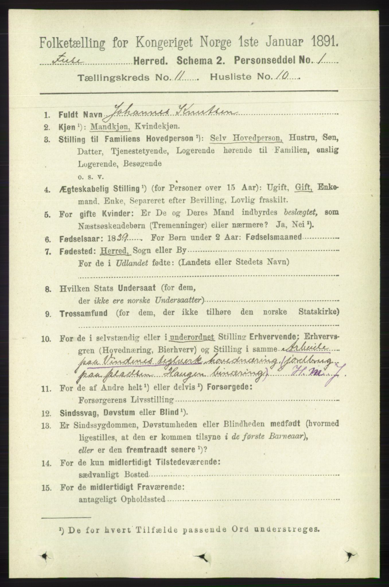 RA, 1891 census for 1241 Fusa, 1891, p. 2167