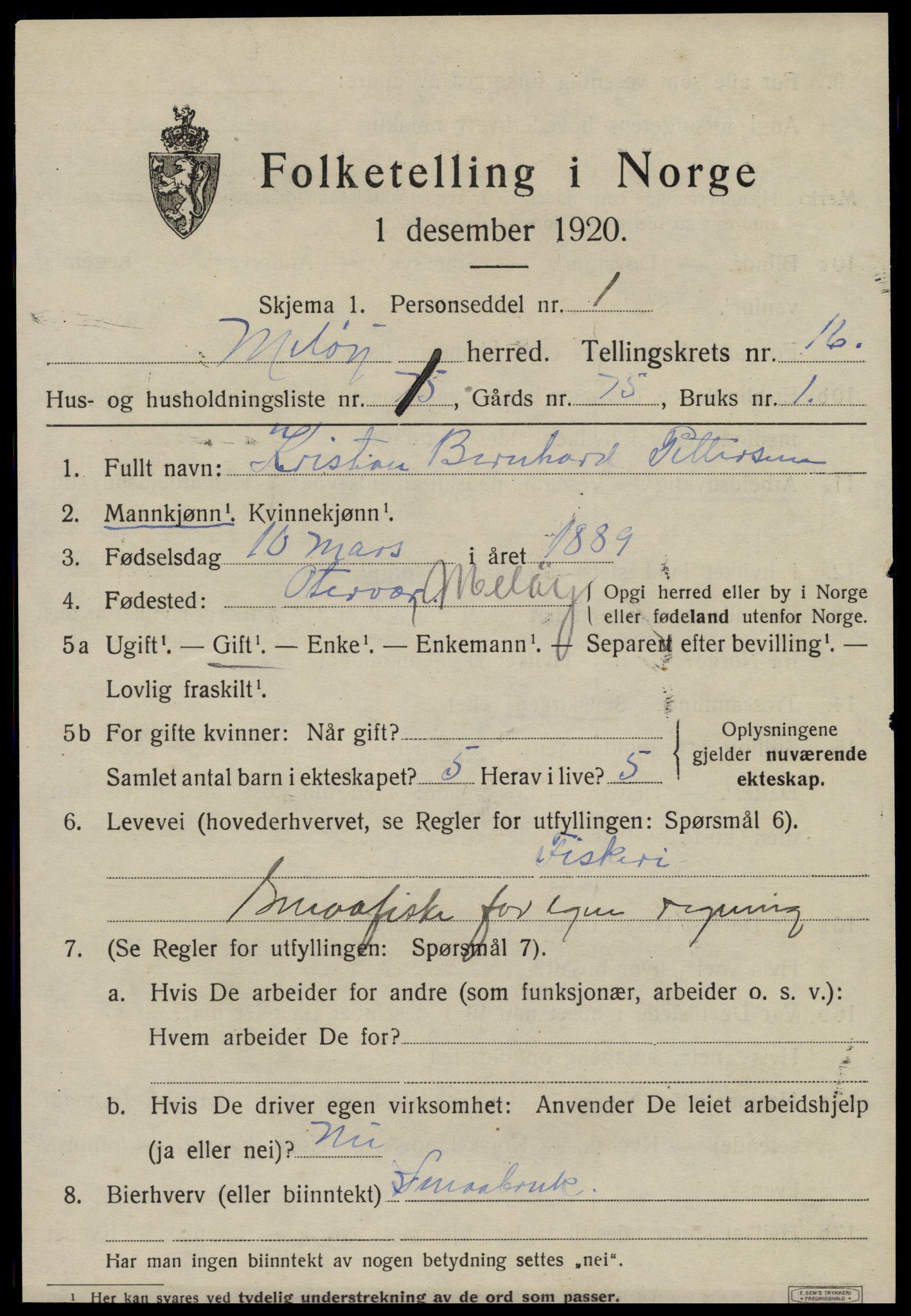 SAT, 1920 census for Meløy, 1920, p. 10271