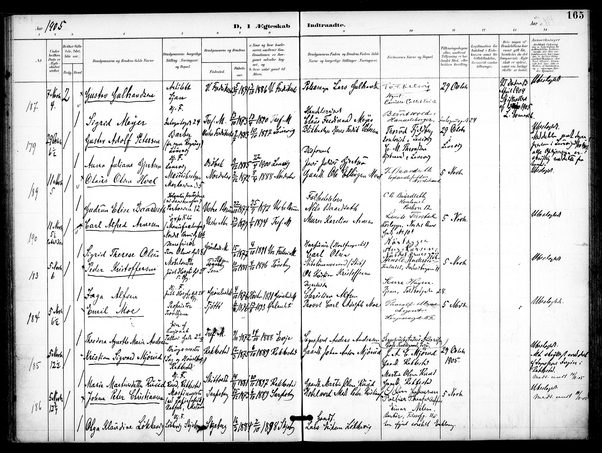 Trefoldighet prestekontor Kirkebøker, SAO/A-10882/F/Fc/L0005: Parish register (official) no. III 5, 1900-1908, p. 165