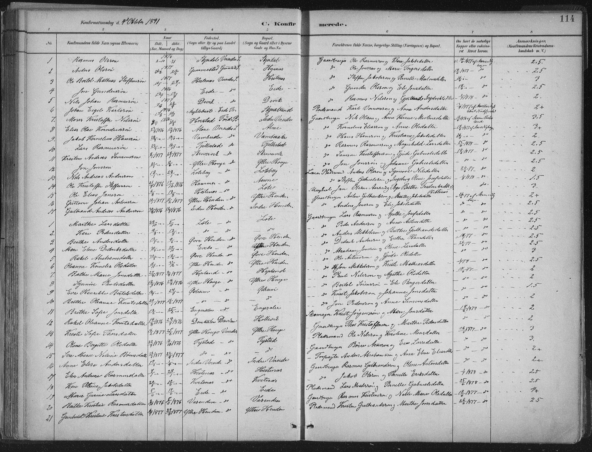 Gloppen sokneprestembete, AV/SAB-A-80101/H/Haa/Haab/L0001: Parish register (official) no. B  1, 1885-1905, p. 114