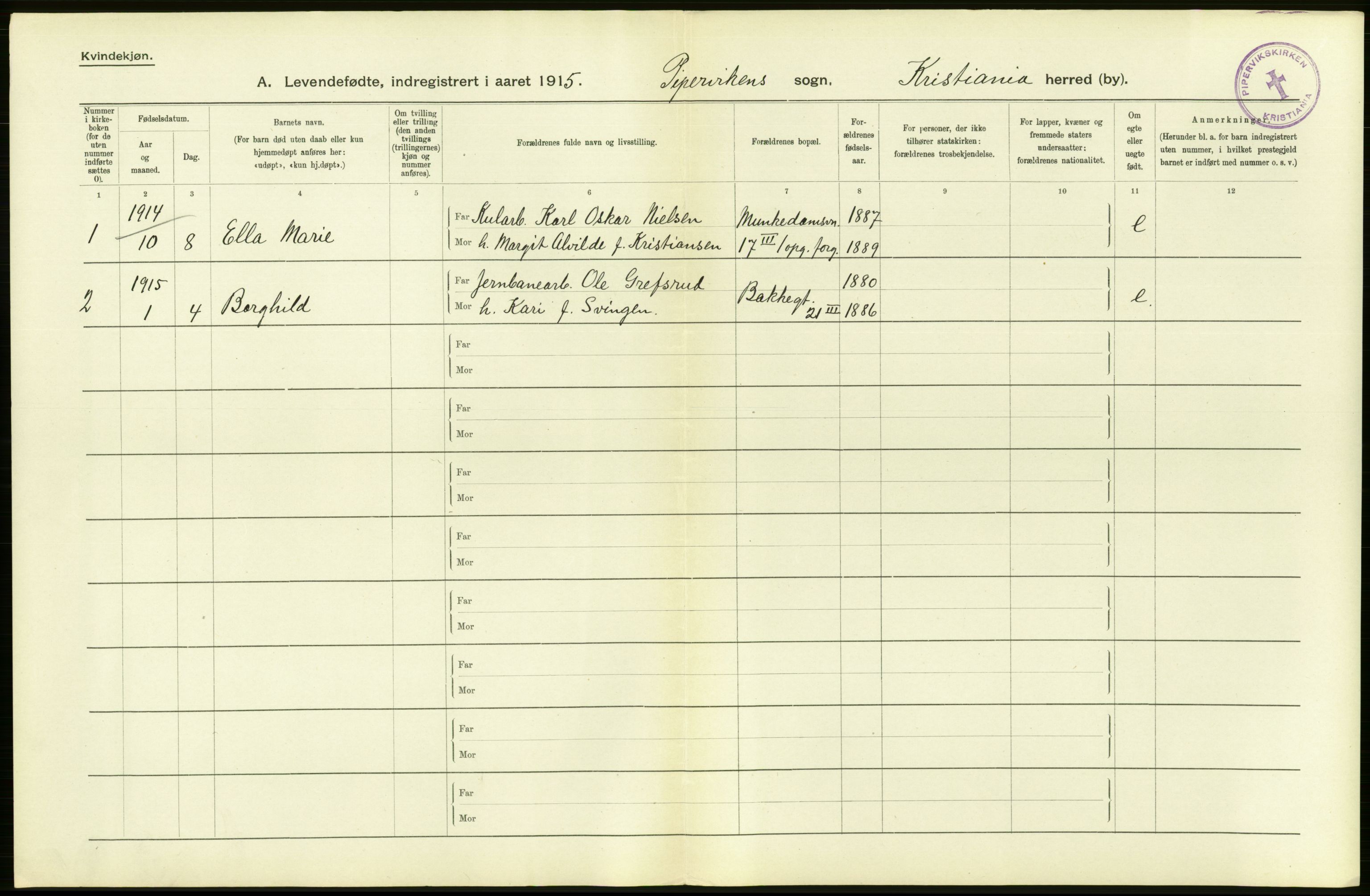 Statistisk sentralbyrå, Sosiodemografiske emner, Befolkning, RA/S-2228/D/Df/Dfb/Dfbe/L0006: Kristiania: Levendefødte menn og kvinner., 1915, p. 312