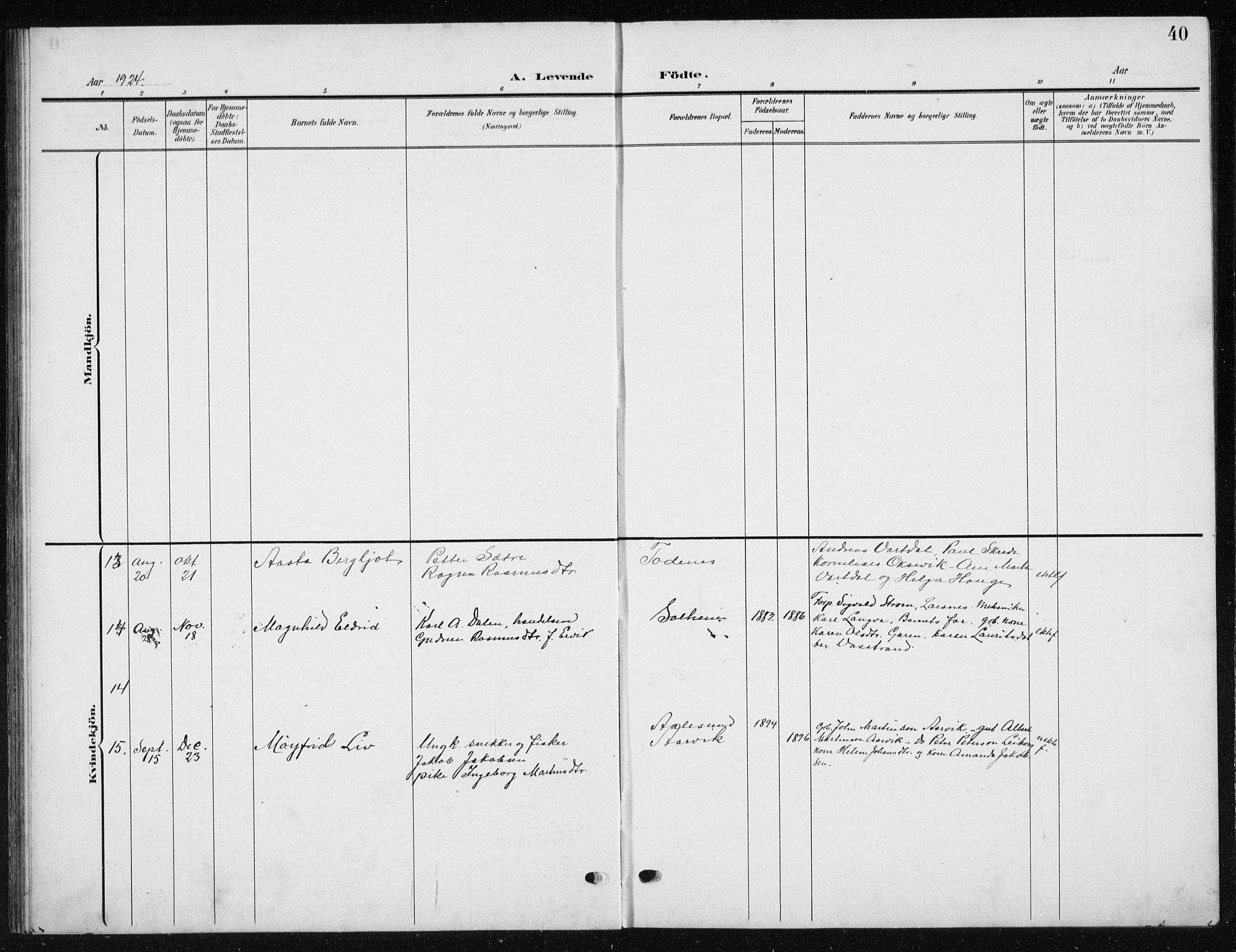 Ministerialprotokoller, klokkerbøker og fødselsregistre - Møre og Romsdal, AV/SAT-A-1454/504/L0061: Parish register (copy) no. 504C03, 1902-1940, p. 40