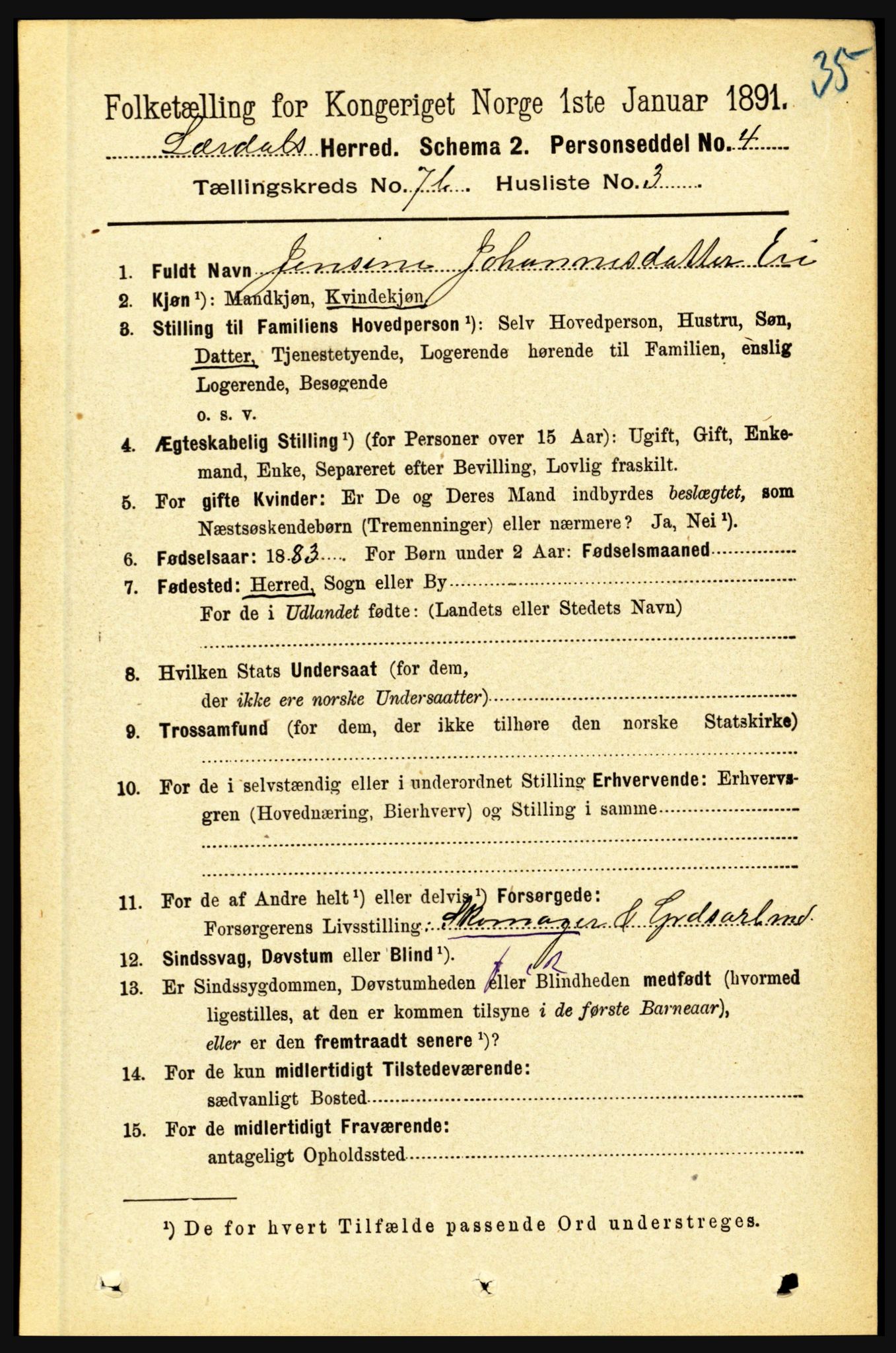 RA, 1891 census for 1422 Lærdal, 1891, p. 1153