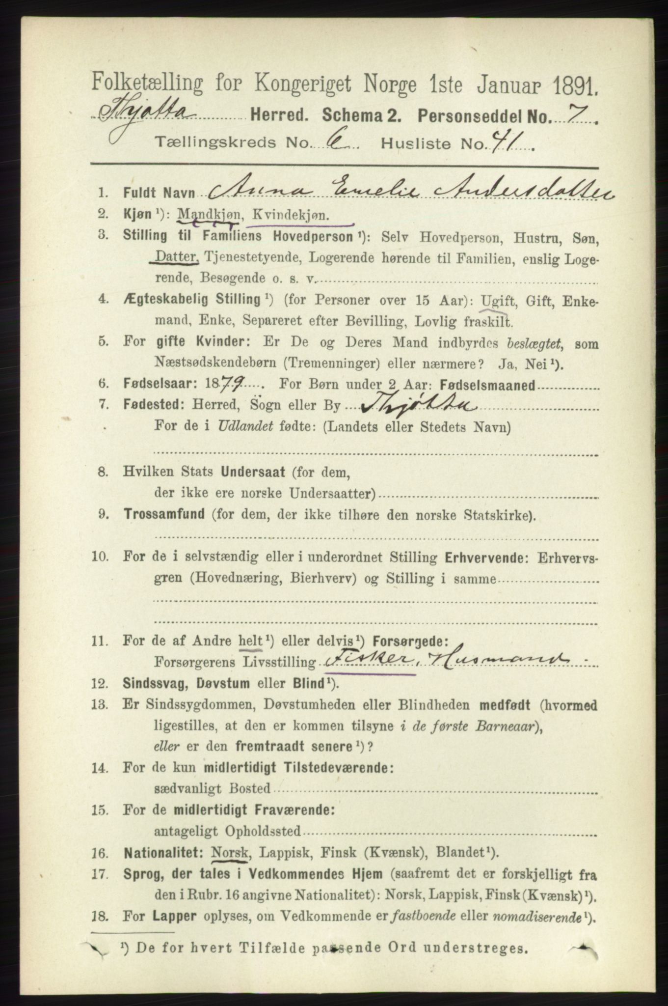 RA, 1891 census for 1817 Tjøtta, 1891, p. 3207