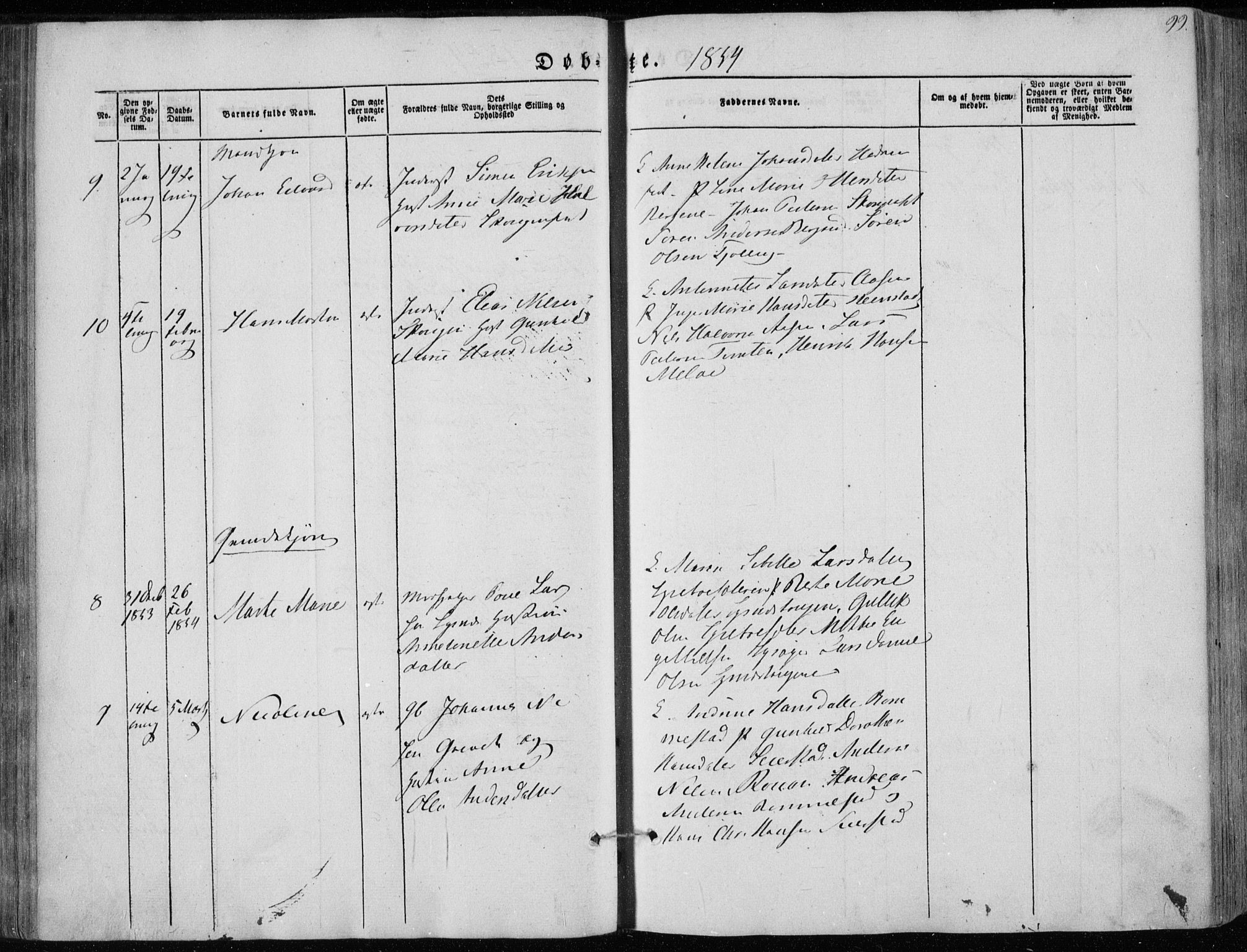 Hedrum kirkebøker, AV/SAKO-A-344/F/Fa/L0006: Parish register (official) no. I 6, 1849-1857, p. 99