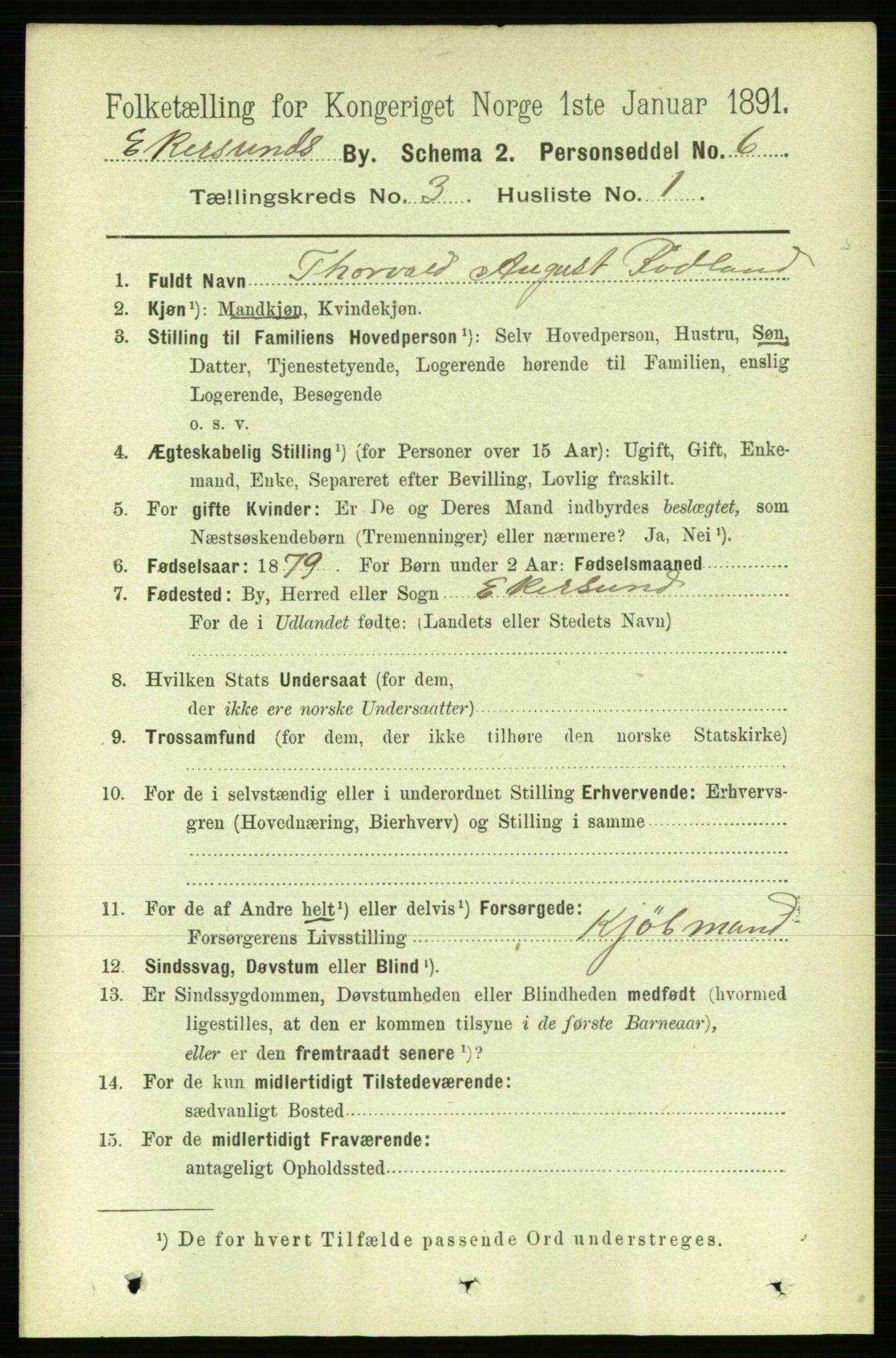 RA, 1891 census for 1101 Egersund, 1891, p. 409