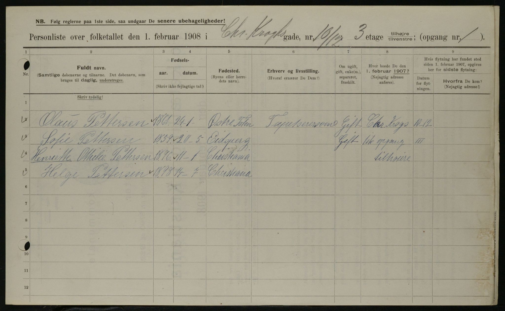 OBA, Municipal Census 1908 for Kristiania, 1908, p. 11106