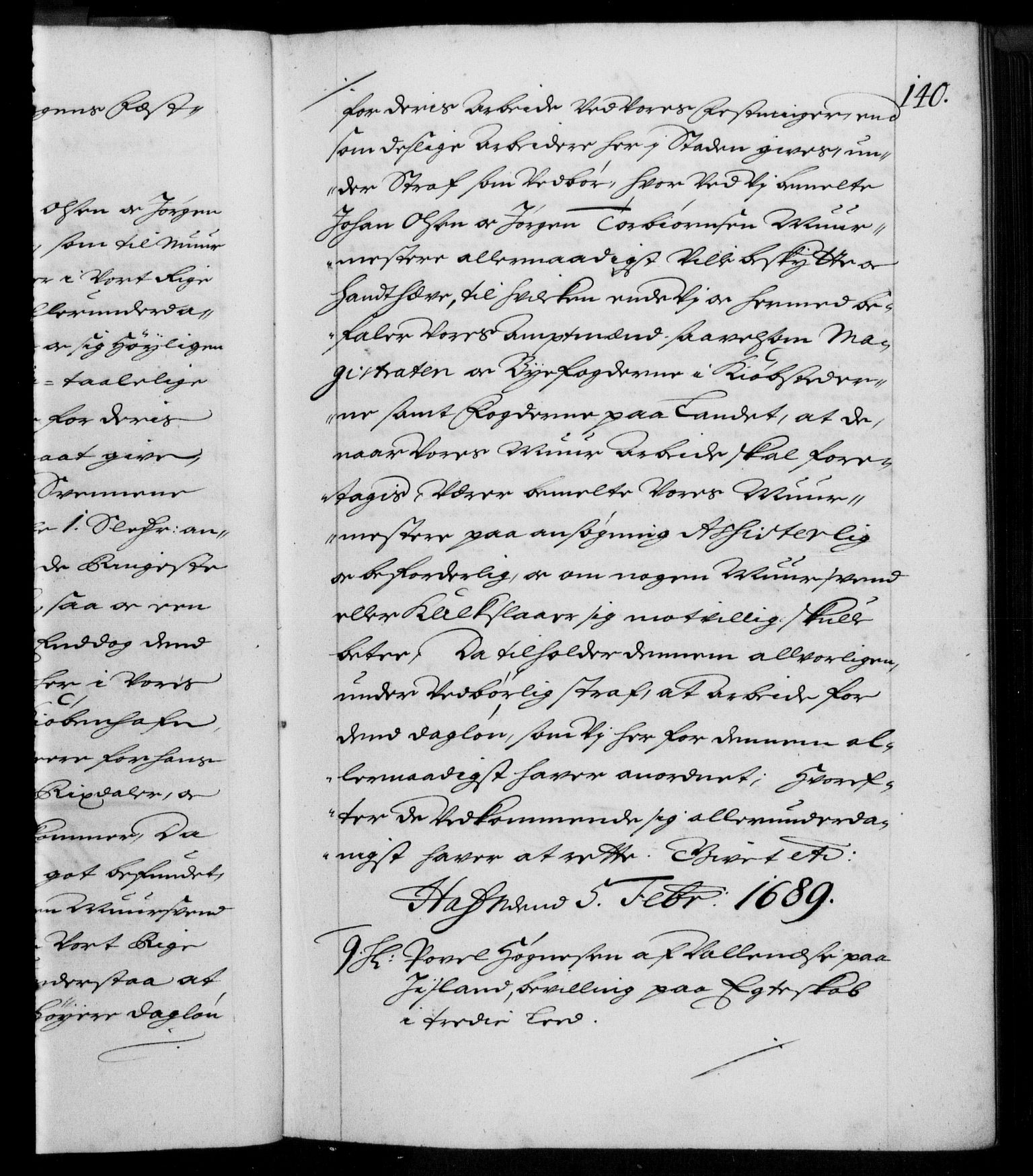 Danske Kanselli 1572-1799, AV/RA-EA-3023/F/Fc/Fca/Fcaa/L0015: Norske registre (mikrofilm), 1688-1691, p. 140a