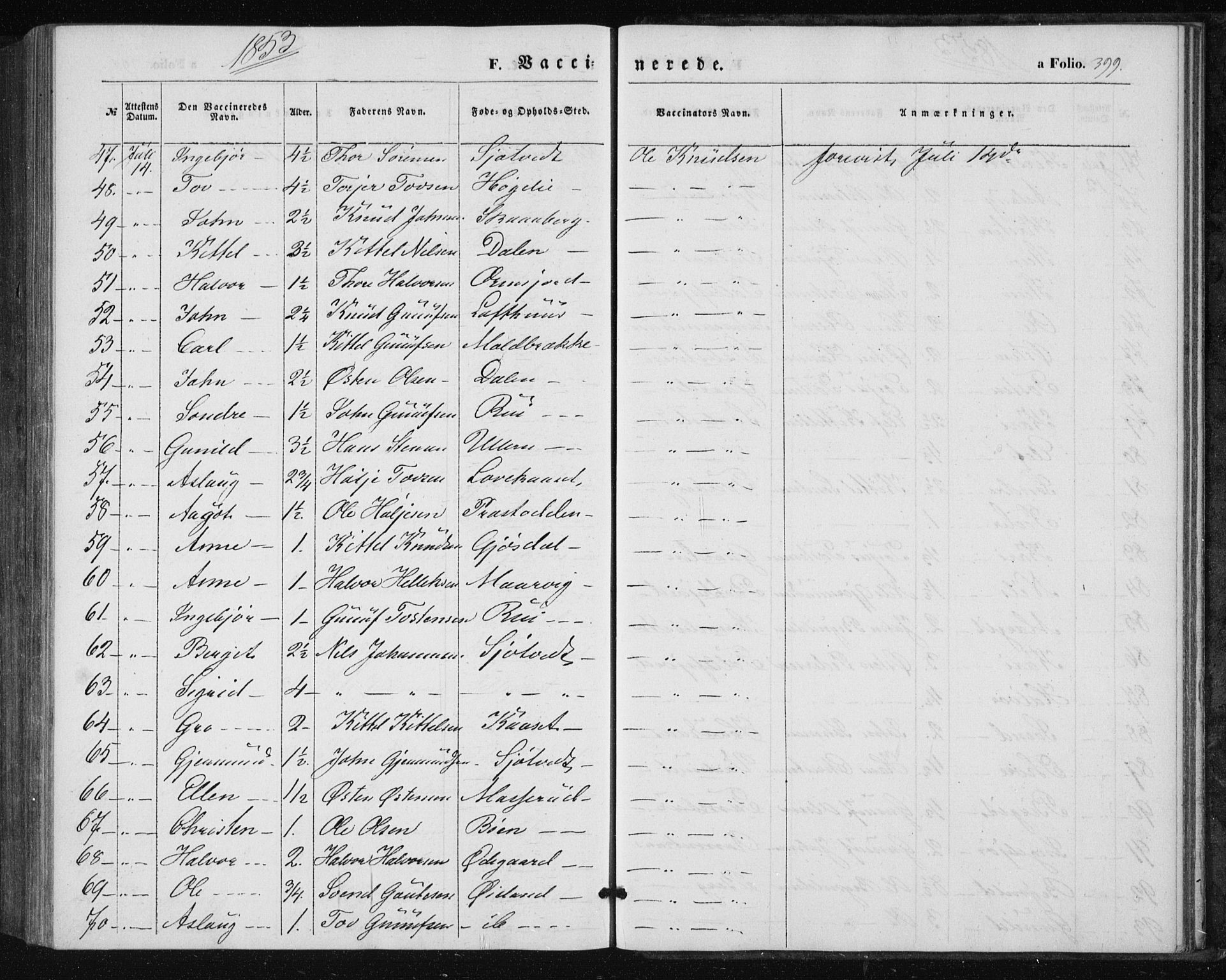 Tinn kirkebøker, SAKO/A-308/F/Fa/L0005: Parish register (official) no. I 5, 1844-1856, p. 399