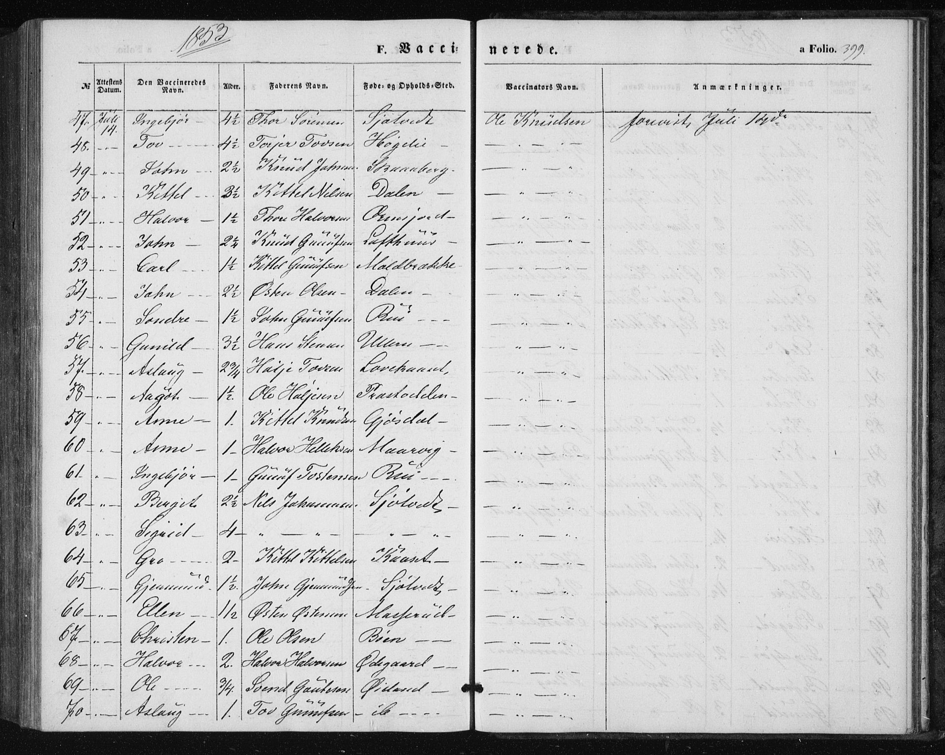 Tinn kirkebøker, AV/SAKO-A-308/F/Fa/L0005: Parish register (official) no. I 5, 1844-1856, p. 399