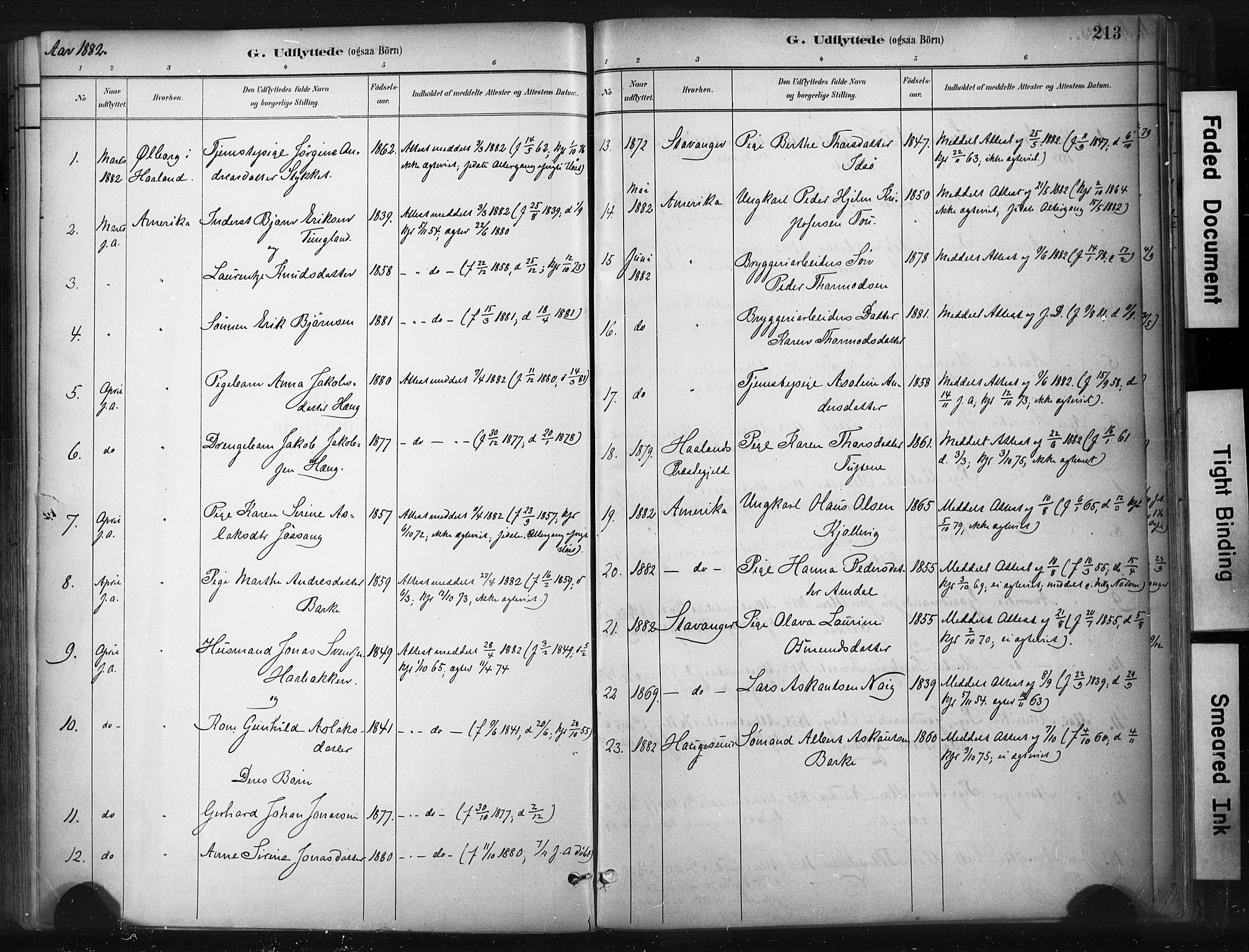 Strand sokneprestkontor, AV/SAST-A-101828/H/Ha/Haa/L0010: Parish register (official) no. A 10, 1882-1929, p. 213