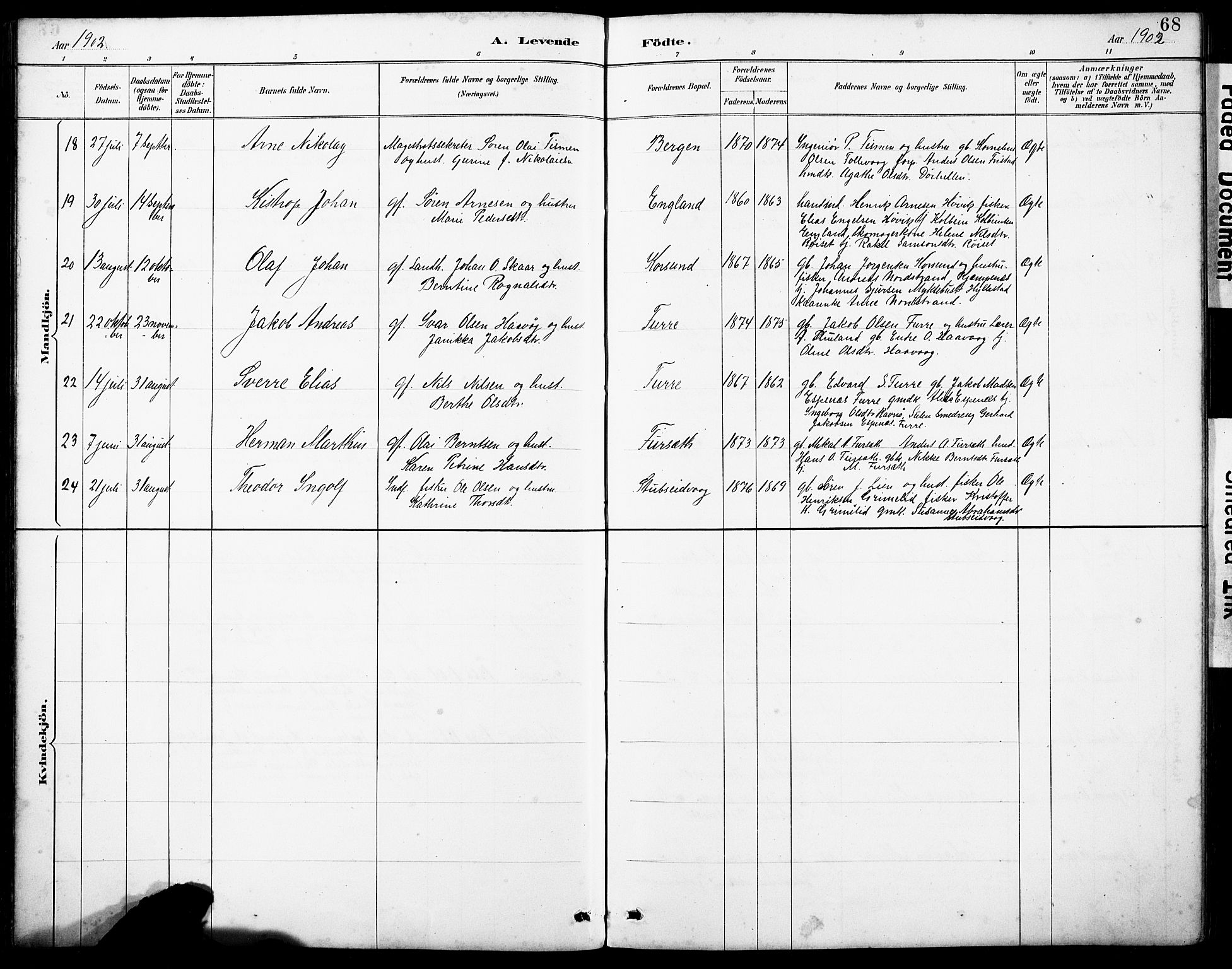 Askvoll sokneprestembete, AV/SAB-A-79501/H/Hab/Haba/L0003: Parish register (copy) no. A 3, 1886-1928, p. 68