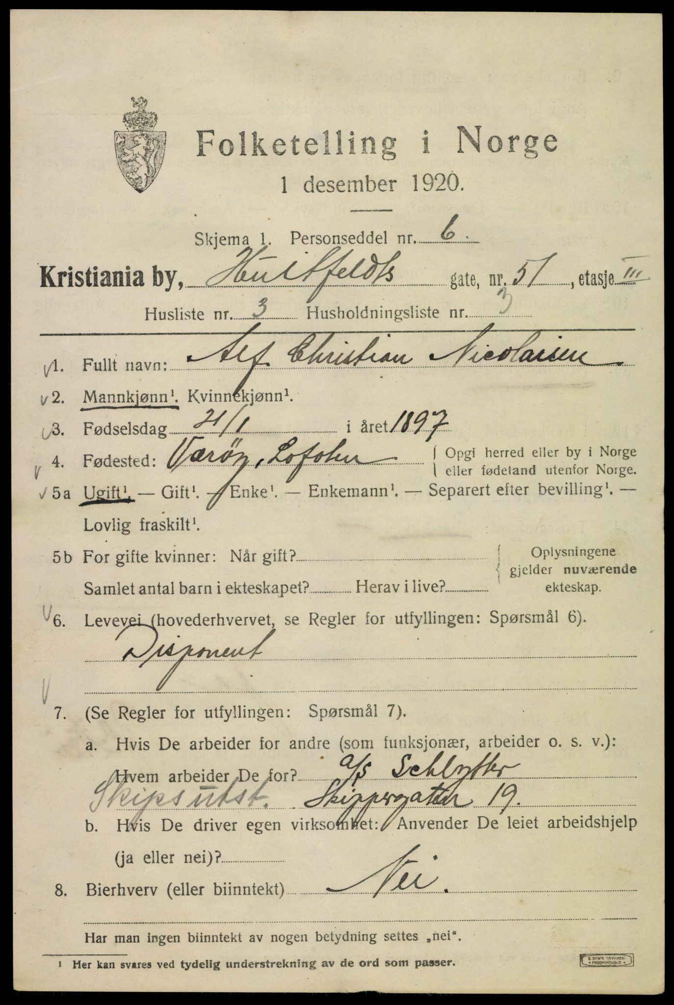 SAO, 1920 census for Kristiania, 1920, p. 301785