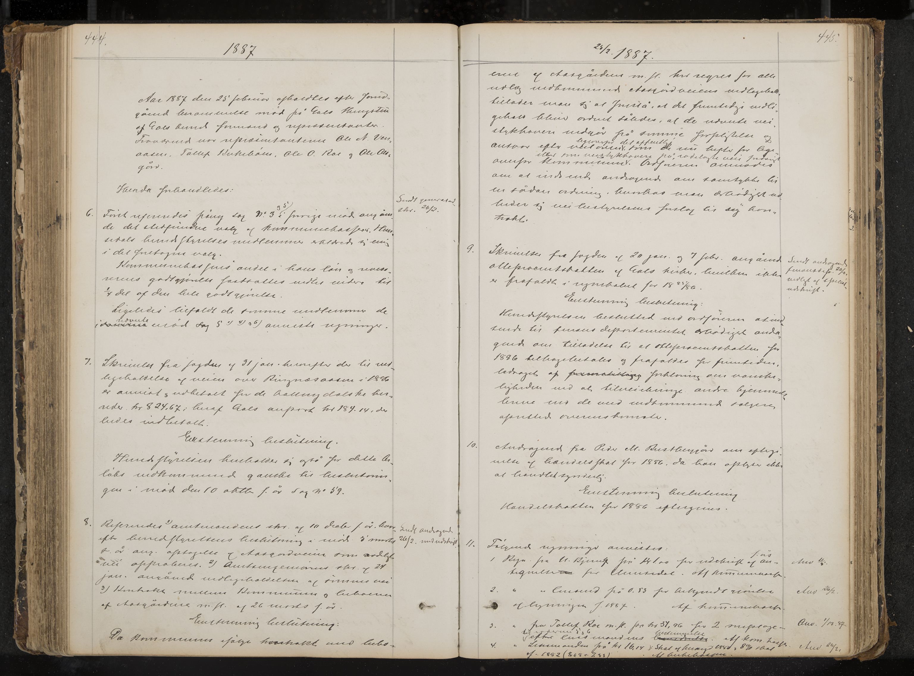 Gol formannskap og sentraladministrasjon, IKAK/0617021-1/A/Aa/L0002: Møtebok med register, 1870-1892, p. 444-445