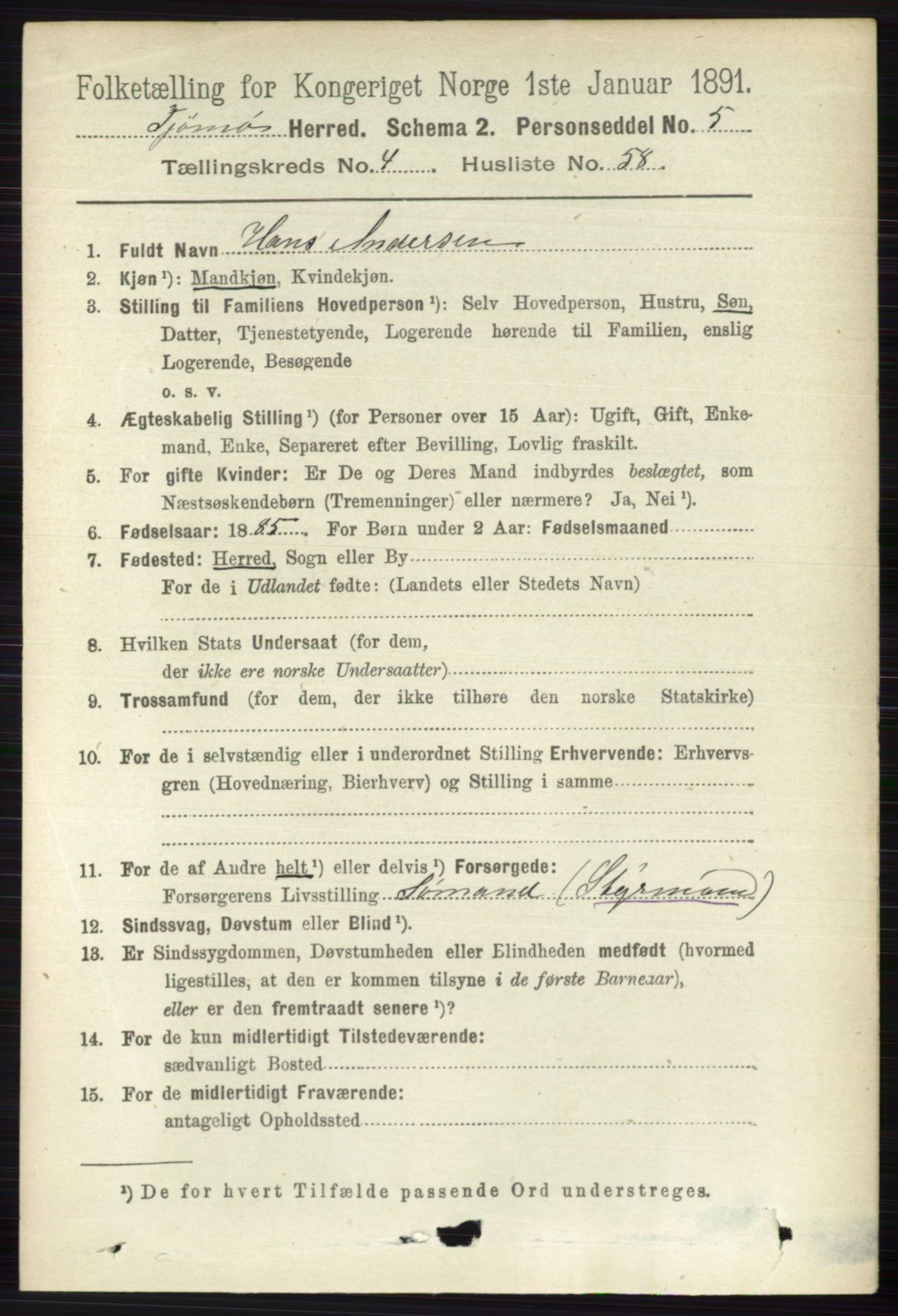 RA, 1891 census for 0723 Tjøme, 1891, p. 1598