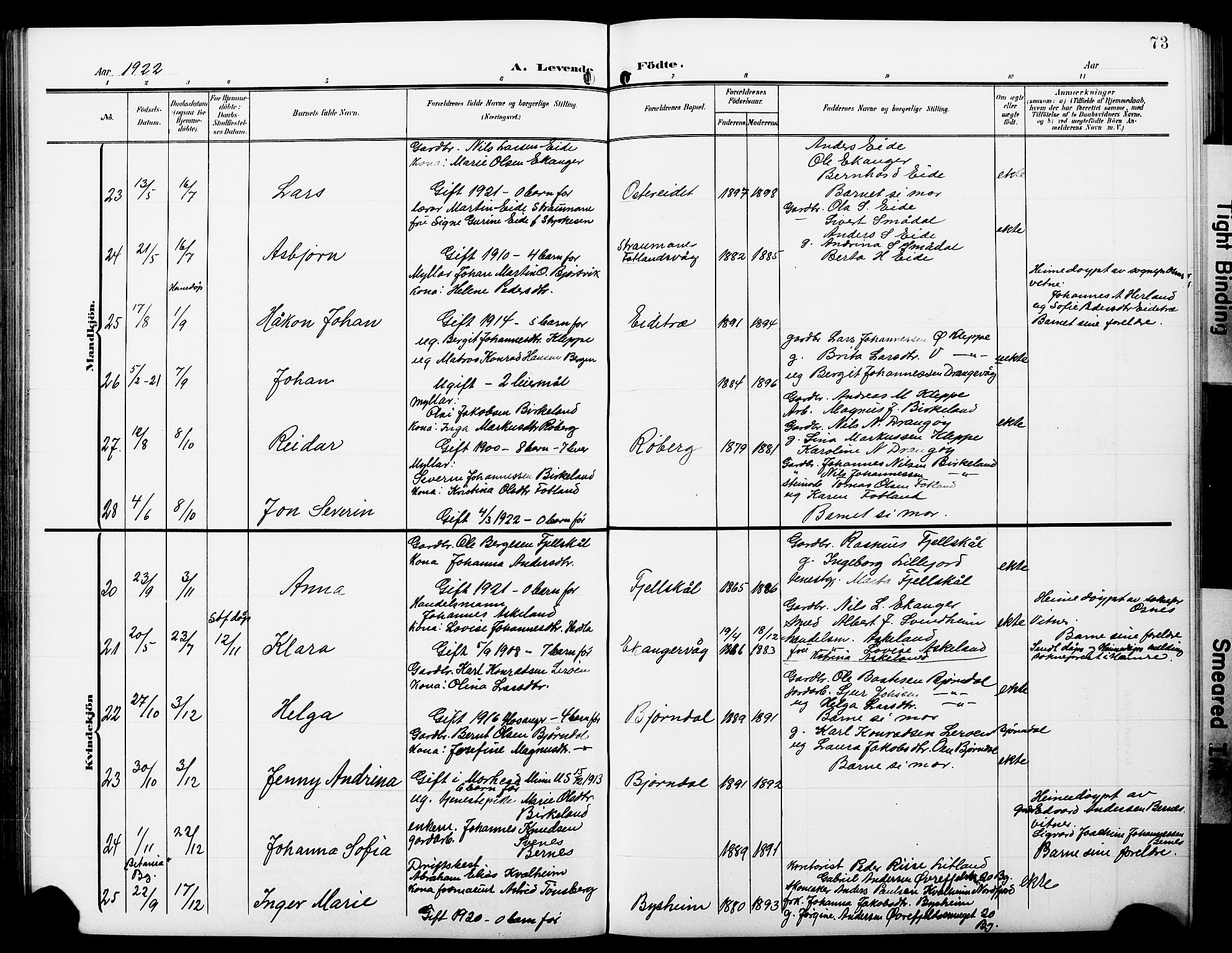 Hosanger sokneprestembete, AV/SAB-A-75801/H/Hab: Parish register (copy) no. A 4, 1904-1927, p. 73