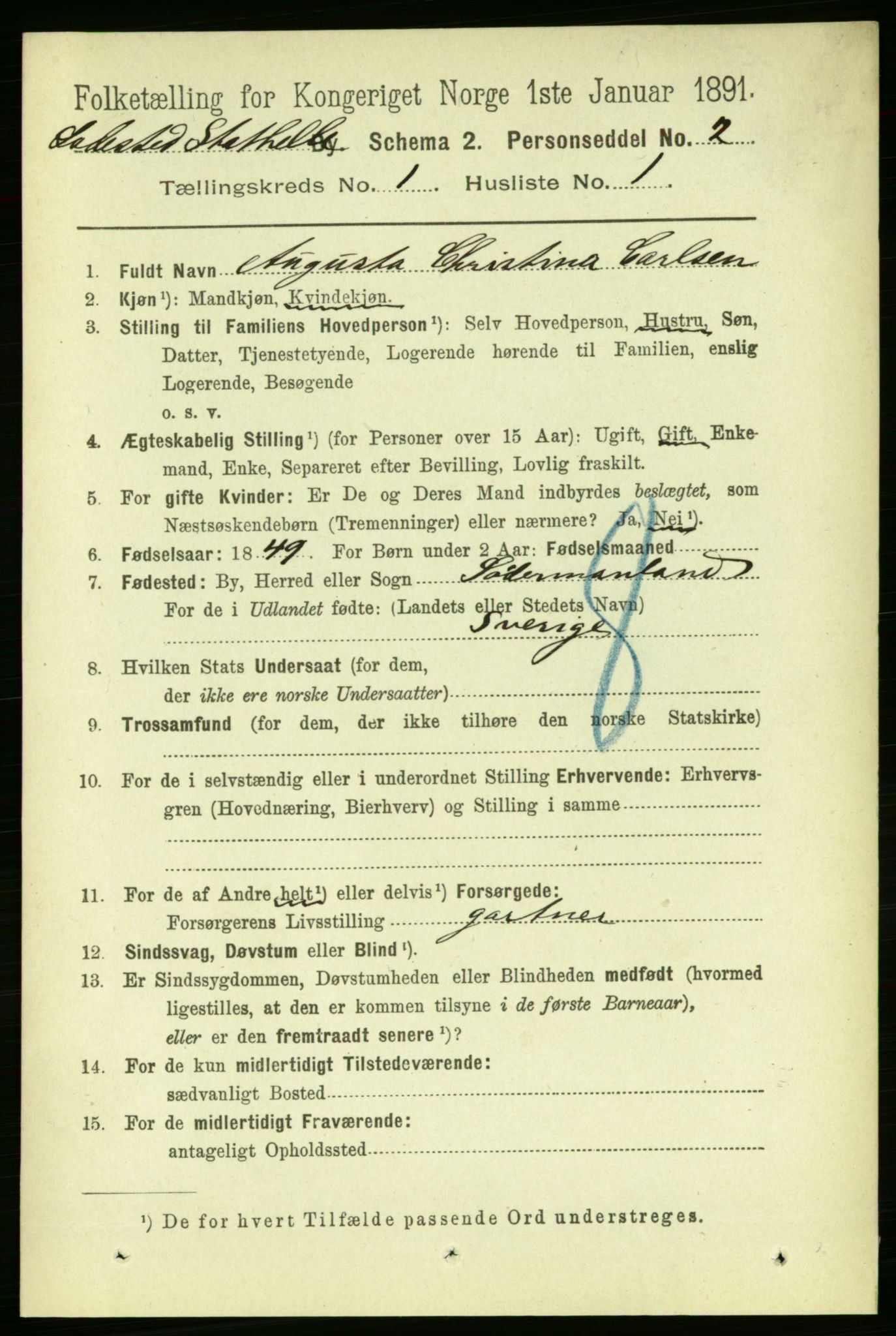 RA, 1891 census for 0803 Stathelle, 1891, p. 12