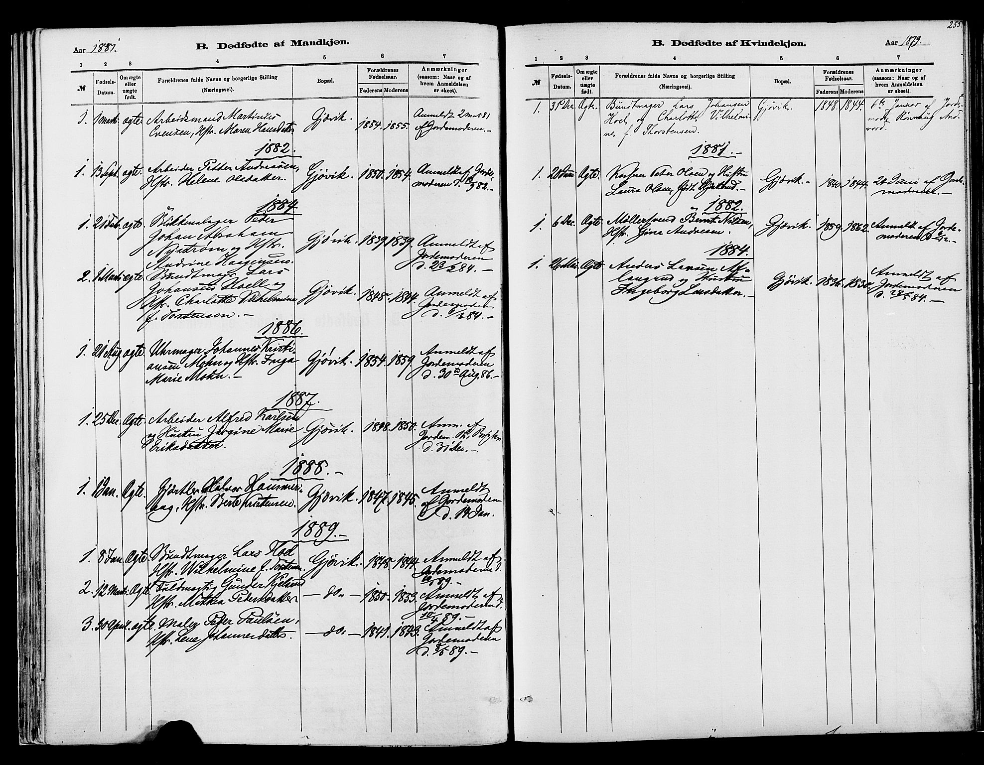 Vardal prestekontor, SAH/PREST-100/H/Ha/Haa/L0008: Parish register (official) no. 8, 1878-1890, p. 255