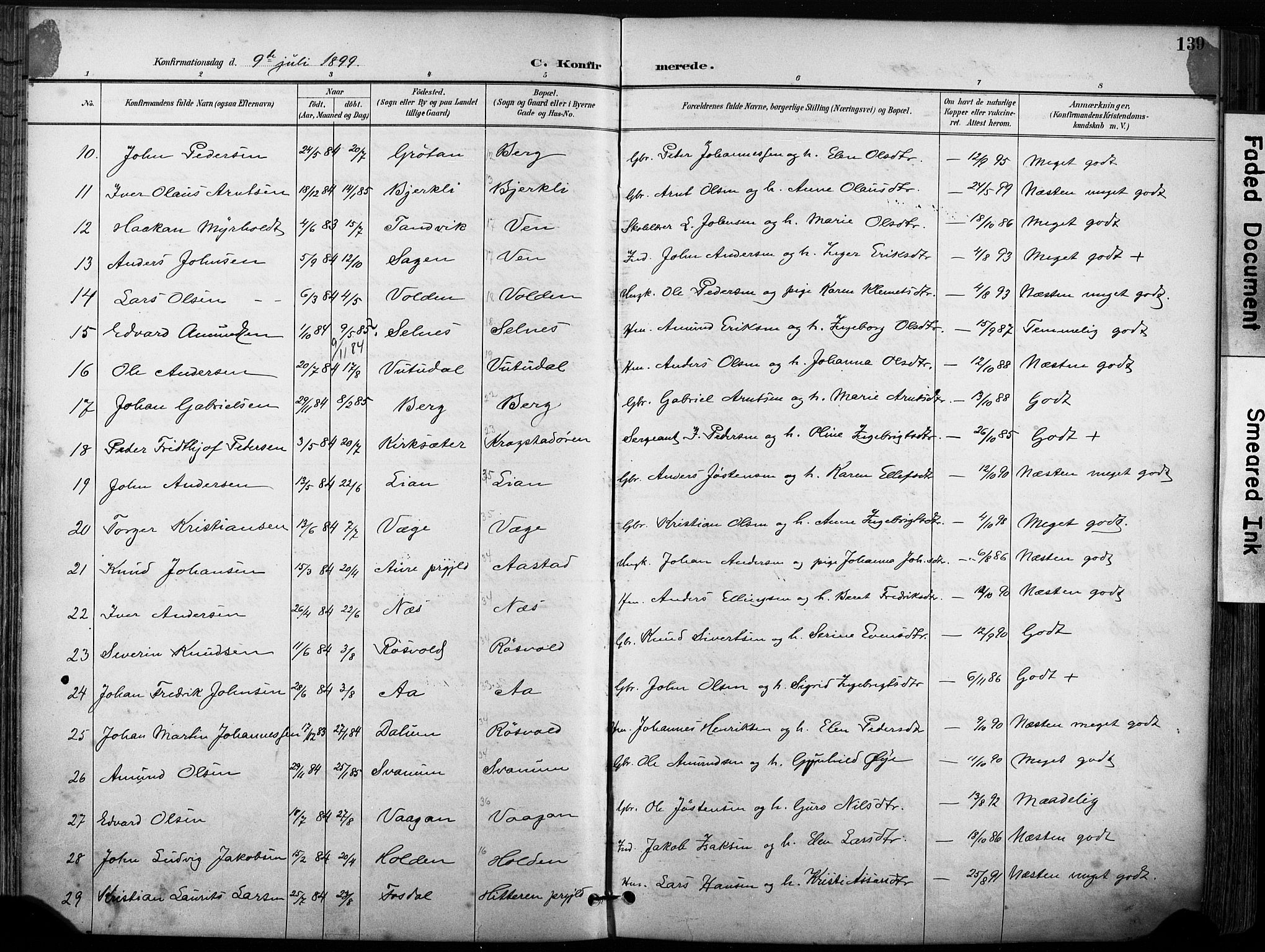 Ministerialprotokoller, klokkerbøker og fødselsregistre - Sør-Trøndelag, AV/SAT-A-1456/630/L0497: Parish register (official) no. 630A10, 1896-1910, p. 139