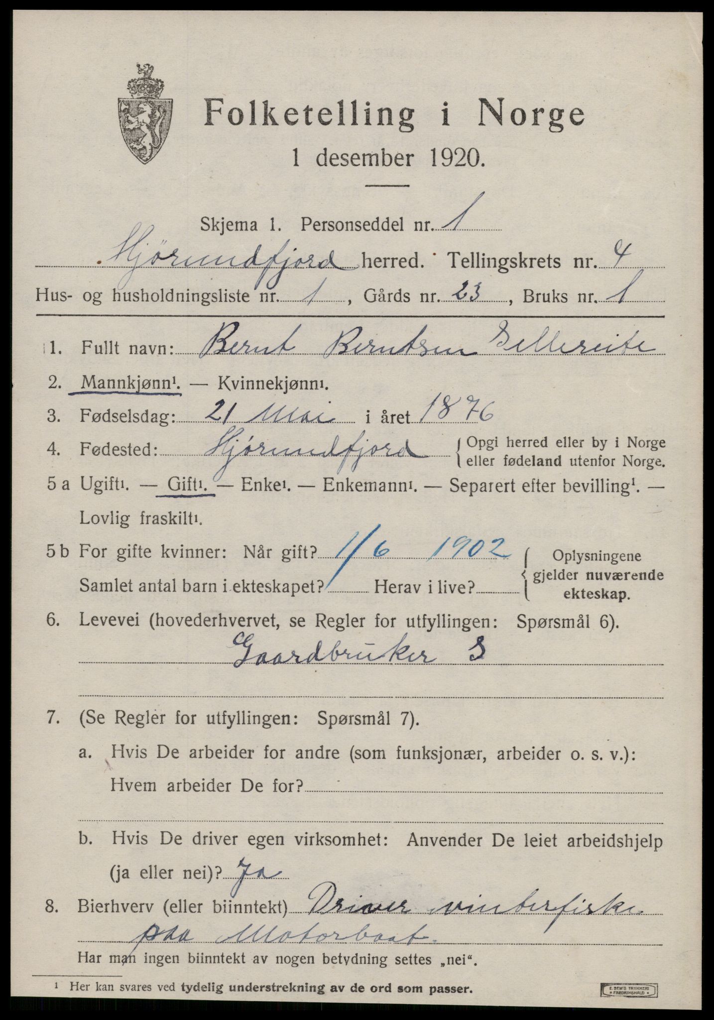 SAT, 1920 census for Hjørundfjord, 1920, p. 1463