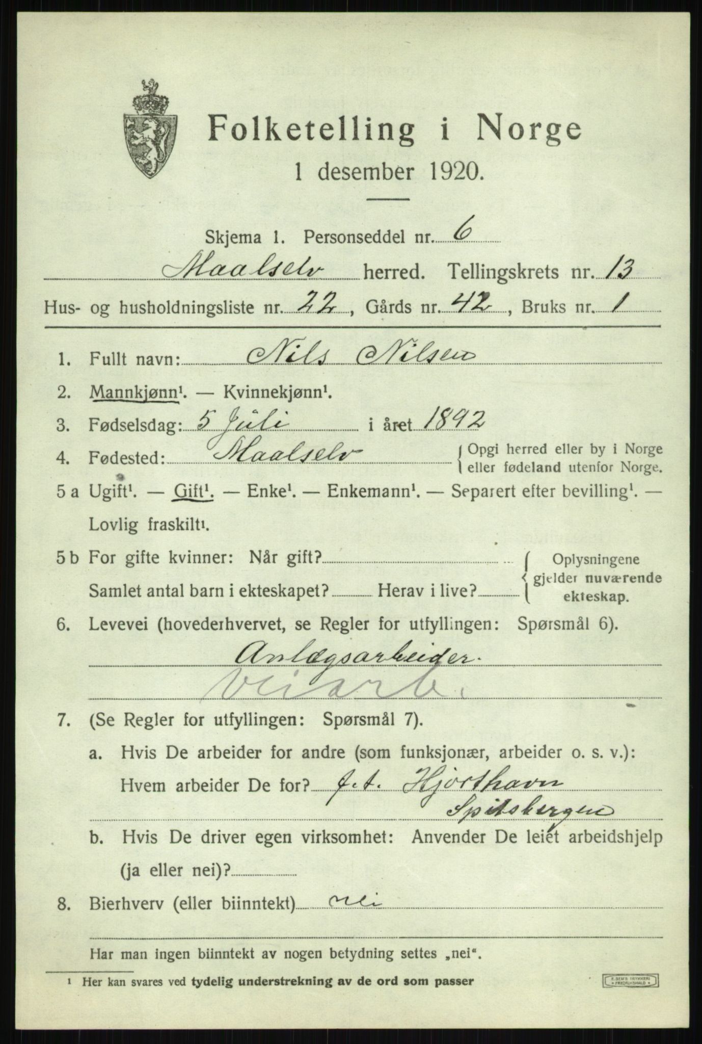 SATØ, 1920 census for Målselv, 1920, p. 6989