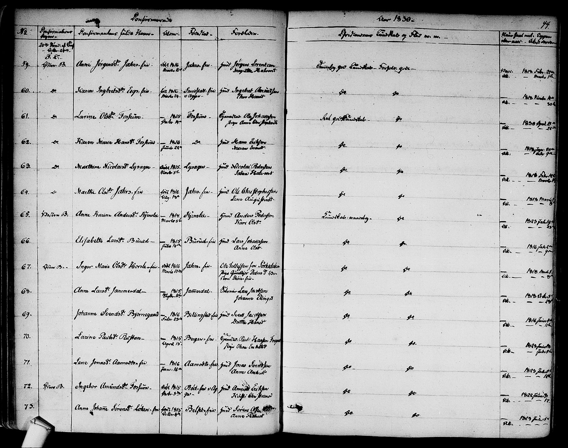 Asker prestekontor Kirkebøker, SAO/A-10256a/F/Fa/L0009: Parish register (official) no. I 9, 1825-1878, p. 44