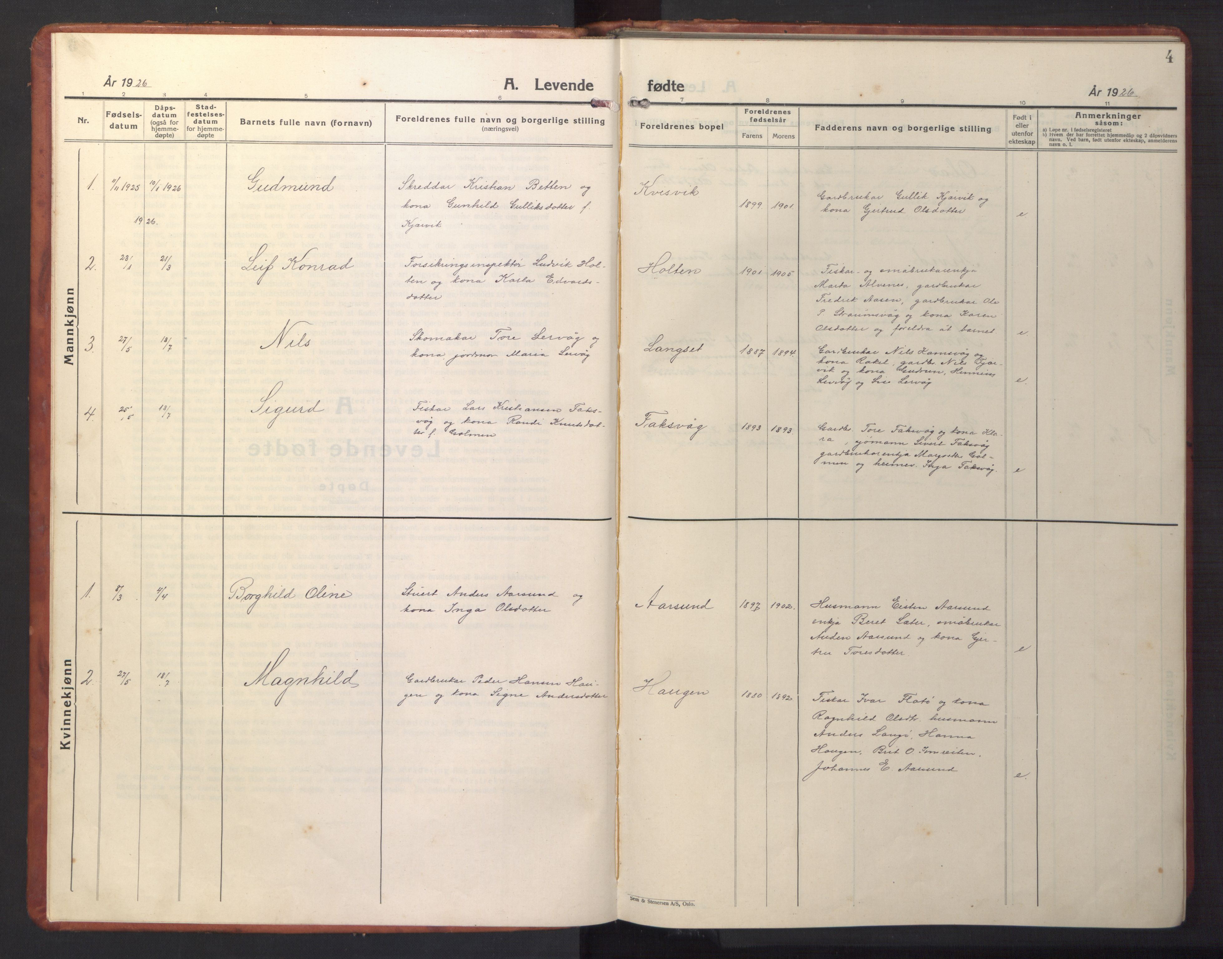 Ministerialprotokoller, klokkerbøker og fødselsregistre - Møre og Romsdal, AV/SAT-A-1454/587/L1002: Parish register (copy) no. 587C02, 1926-1951, p. 4