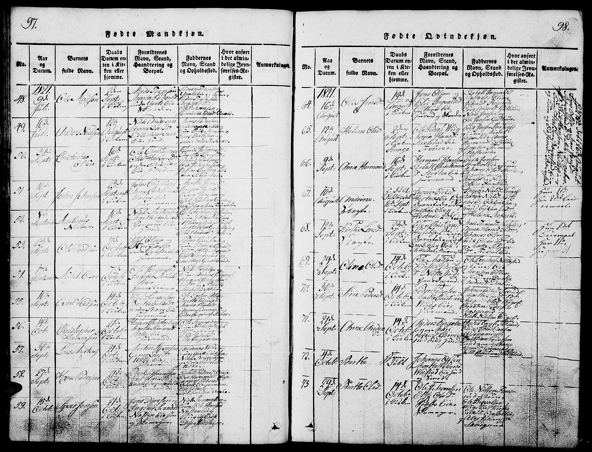 Stange prestekontor, AV/SAH-PREST-002/L/L0001: Parish register (copy) no. 1, 1814-1825, p. 97-98