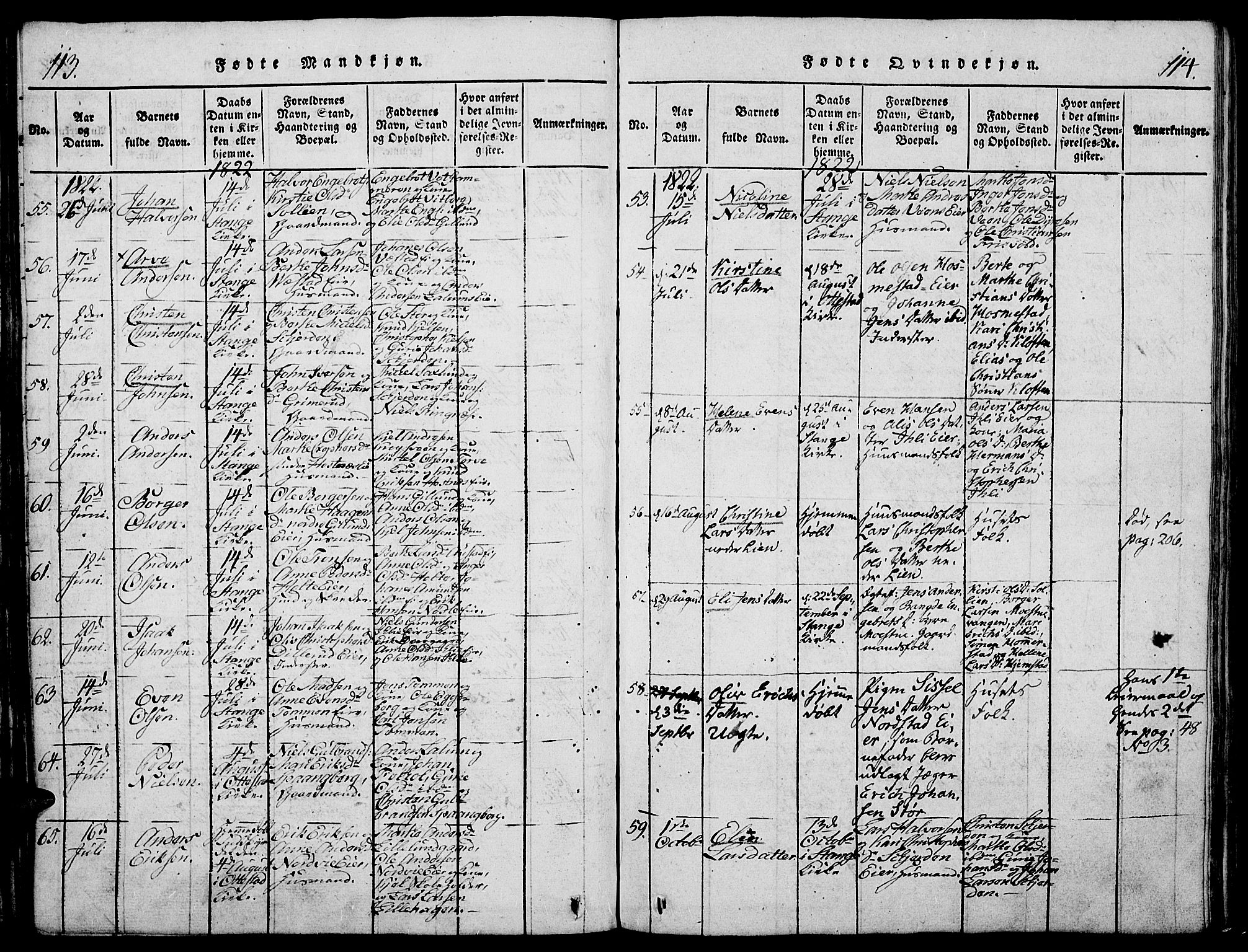 Stange prestekontor, AV/SAH-PREST-002/K/L0008: Parish register (official) no. 8, 1814-1825, p. 113-114