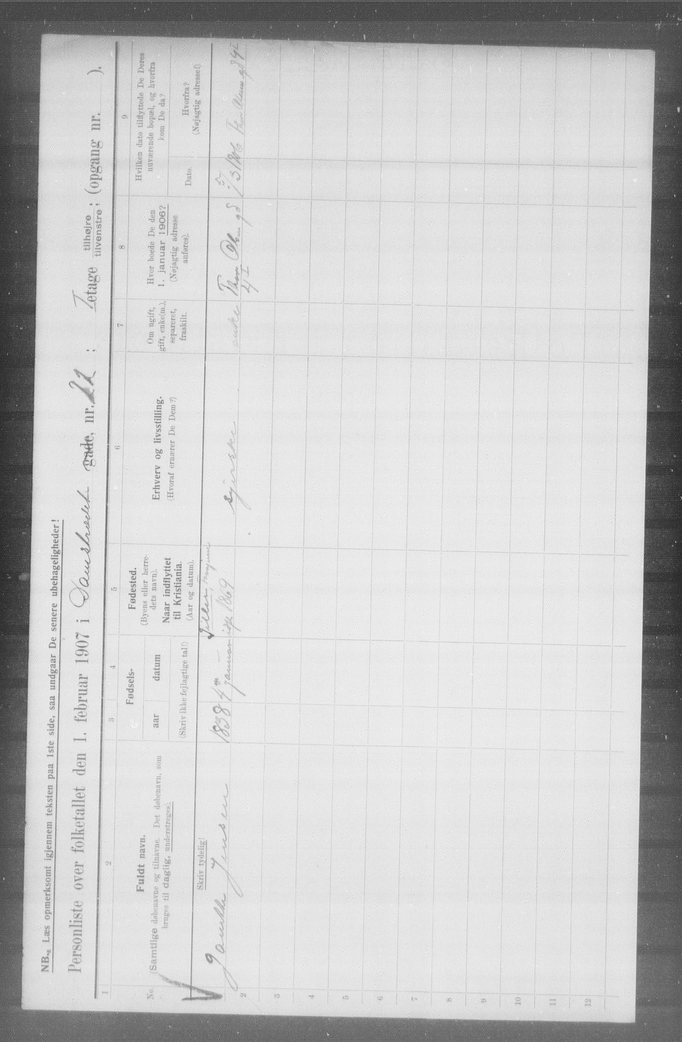 OBA, Municipal Census 1907 for Kristiania, 1907, p. 7409