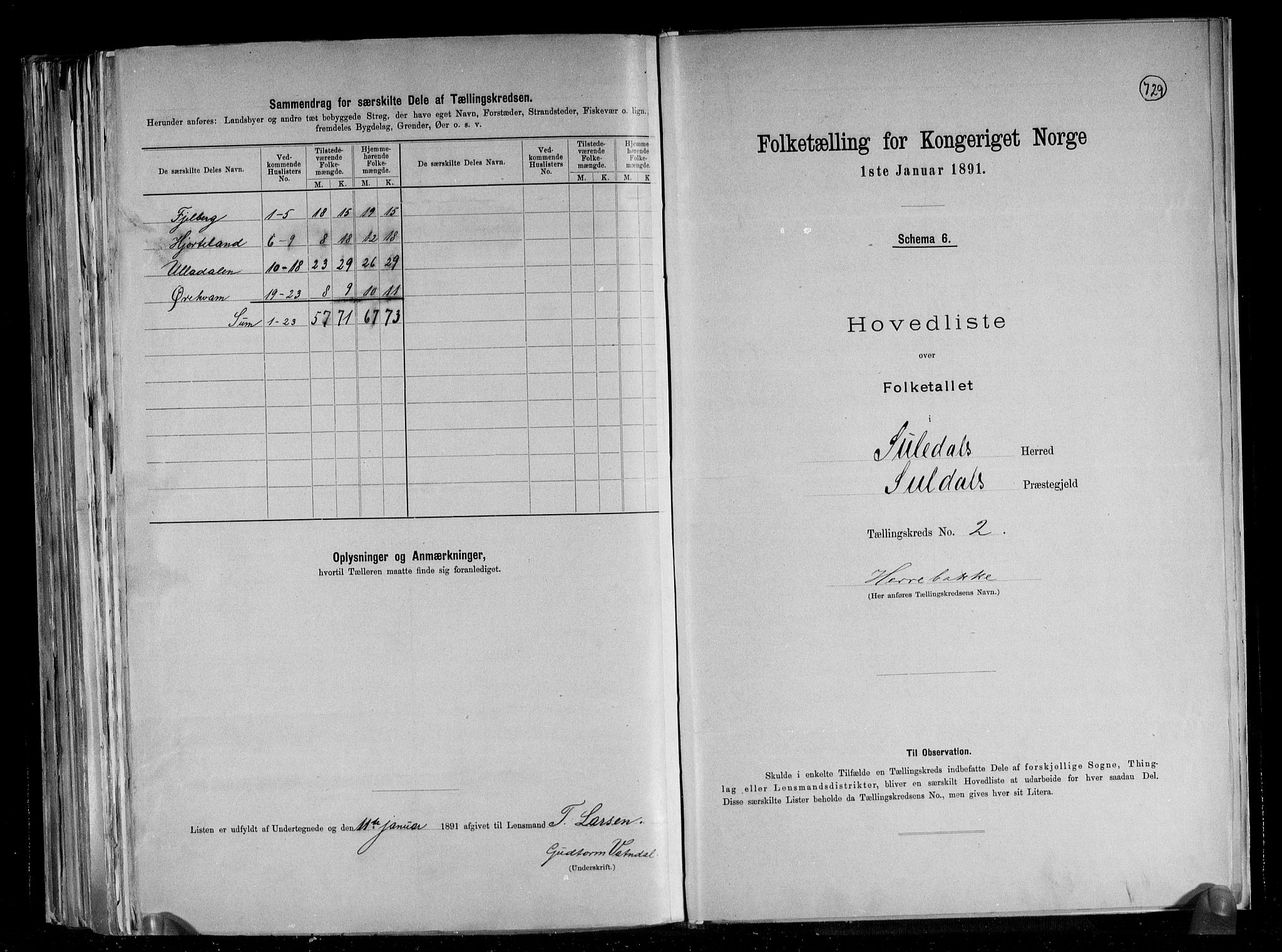 RA, 1891 census for 1134 Suldal, 1891, p. 6