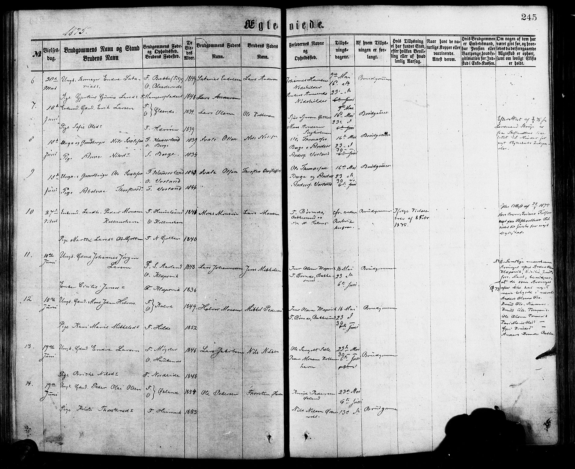 Sund sokneprestembete, AV/SAB-A-99930: Parish register (official) no. A 15, 1867-1881, p. 245