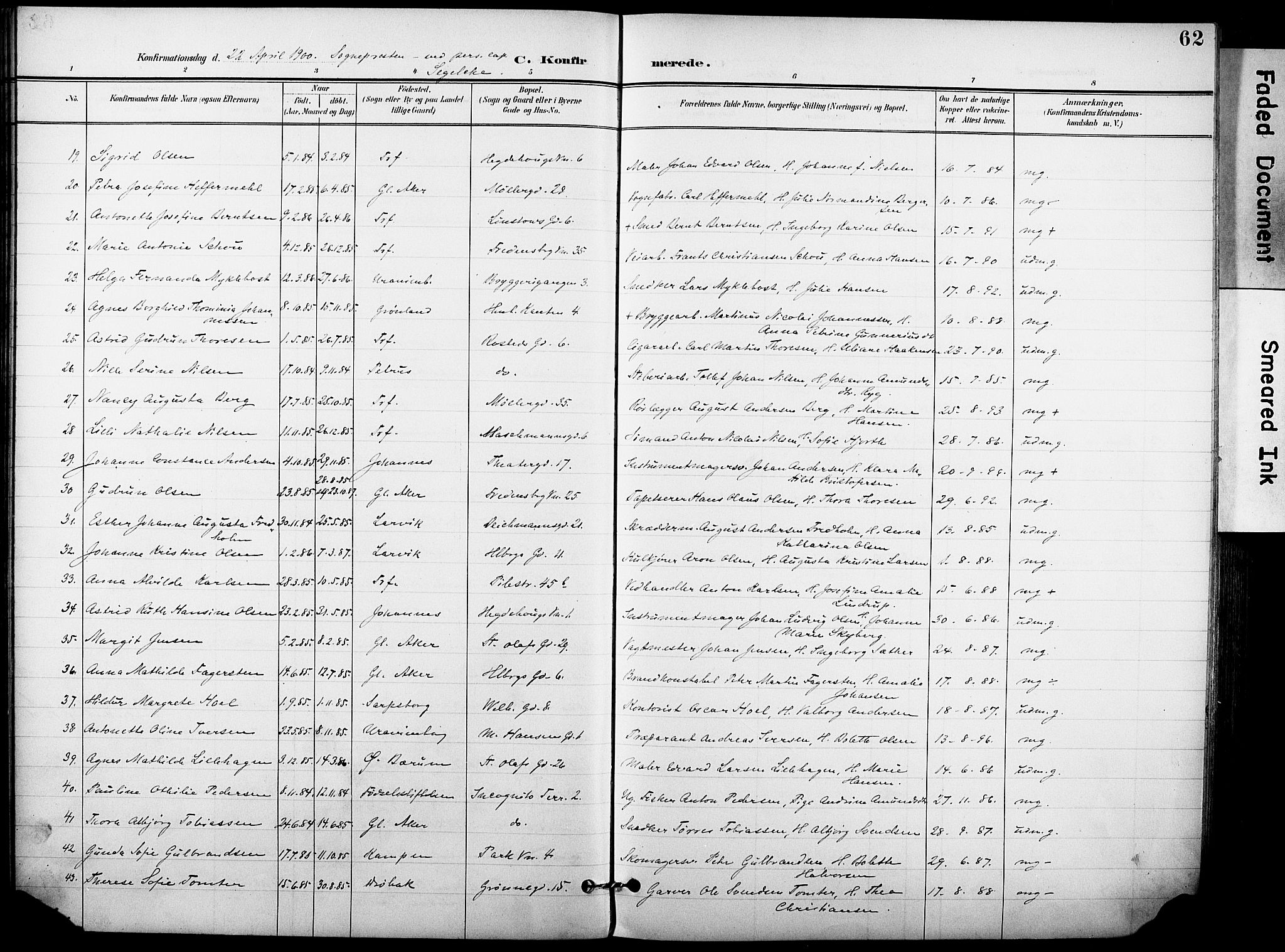 Trefoldighet prestekontor Kirkebøker, SAO/A-10882/F/Fb/L0004: Parish register (official) no. II 4, 1896-1915, p. 62