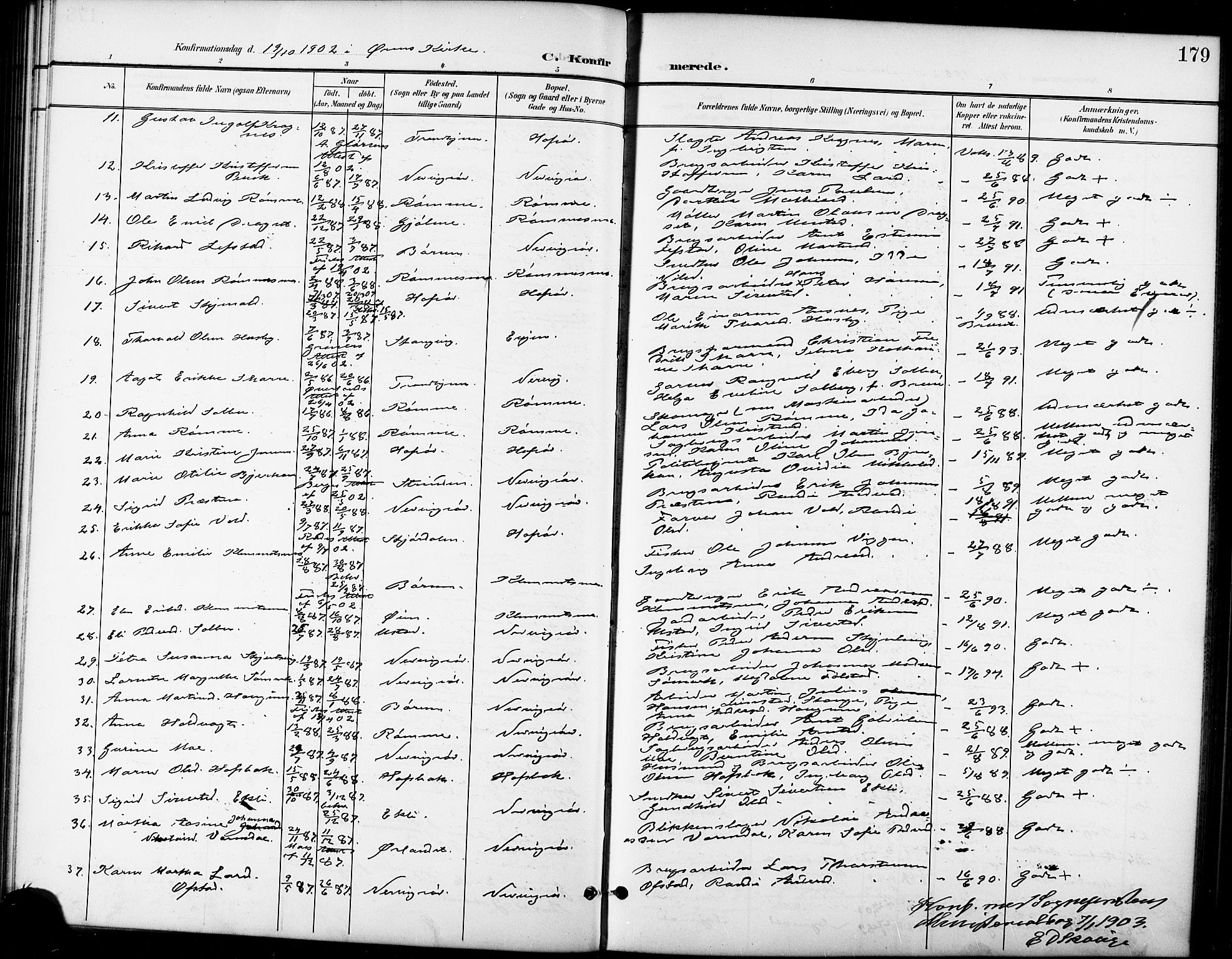 Ministerialprotokoller, klokkerbøker og fødselsregistre - Sør-Trøndelag, SAT/A-1456/668/L0819: Parish register (copy) no. 668C08, 1899-1912, p. 179