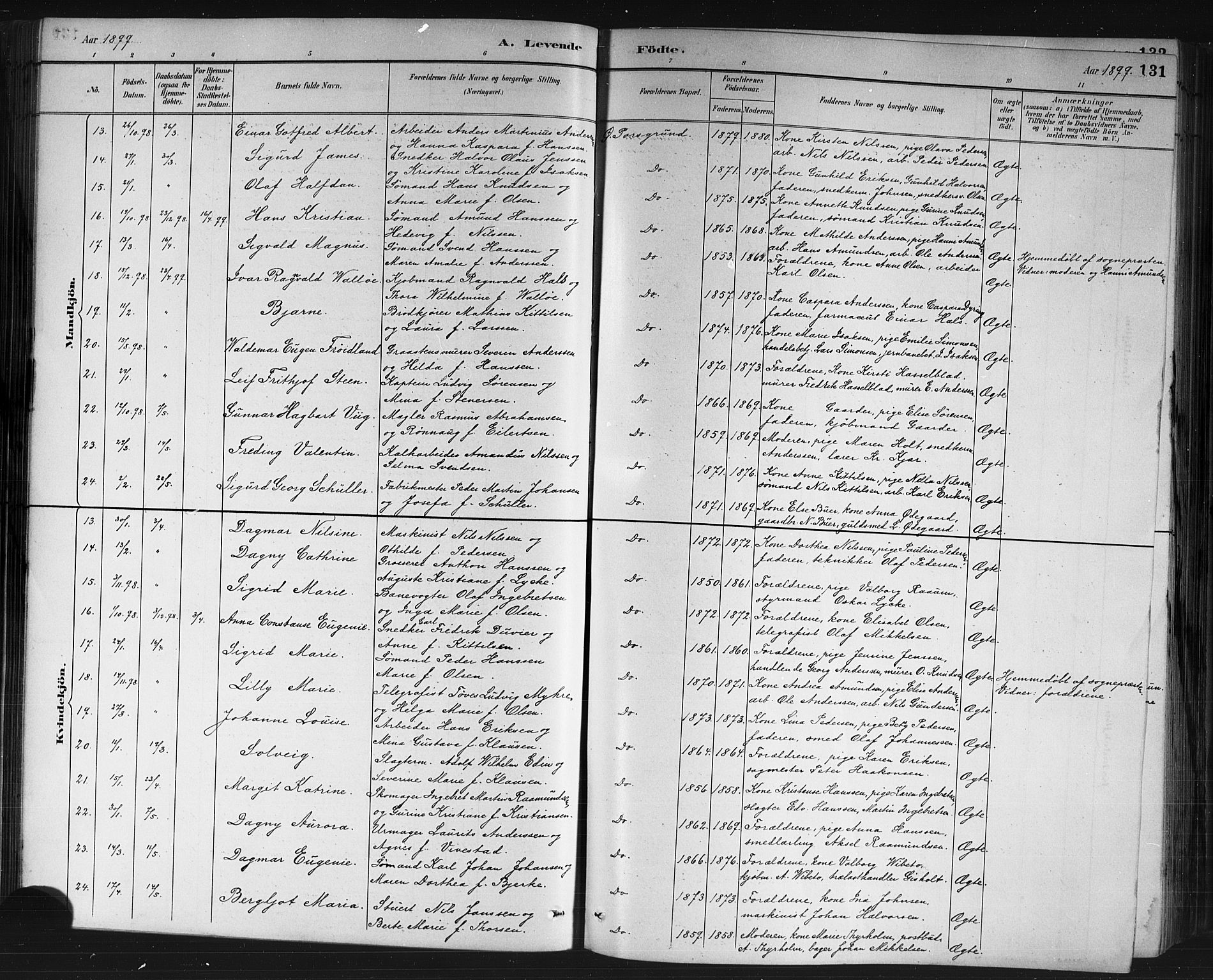 Porsgrunn kirkebøker , AV/SAKO-A-104/G/Gb/L0005: Parish register (copy) no. II 5, 1883-1915, p. 131