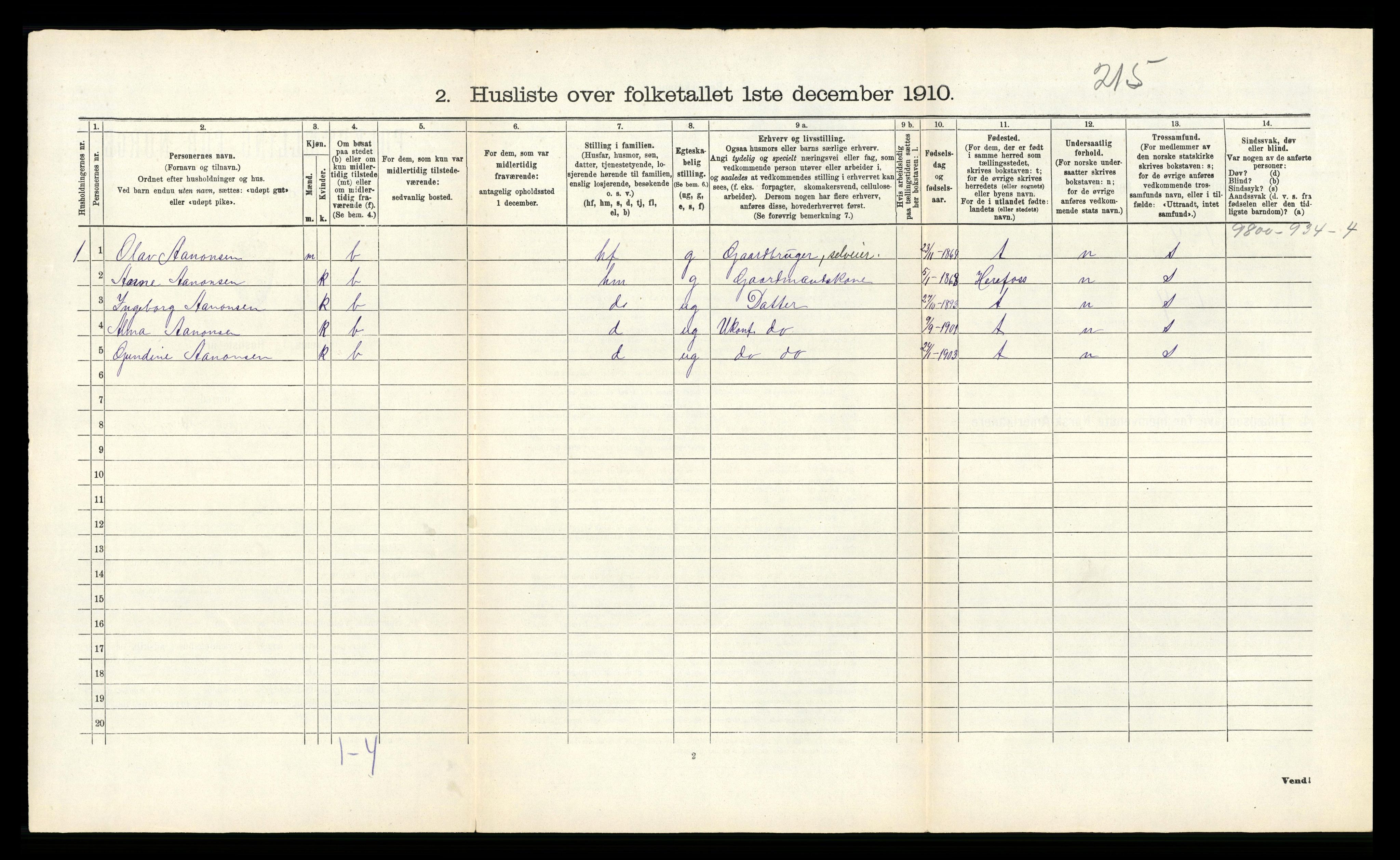 RA, 1910 census for Øyestad, 1910, p. 123