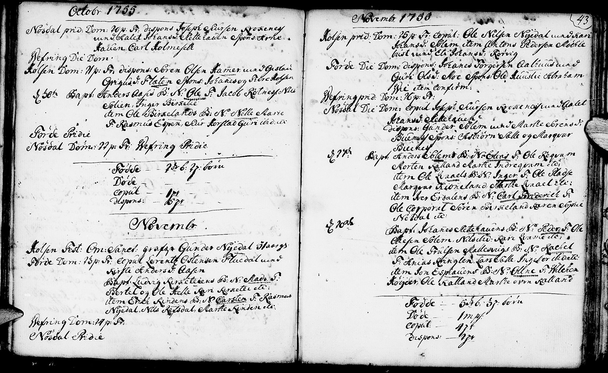 Førde sokneprestembete, AV/SAB-A-79901/H/Haa/Haaa/L0003: Parish register (official) no. A 3, 1749-1764, p. 43