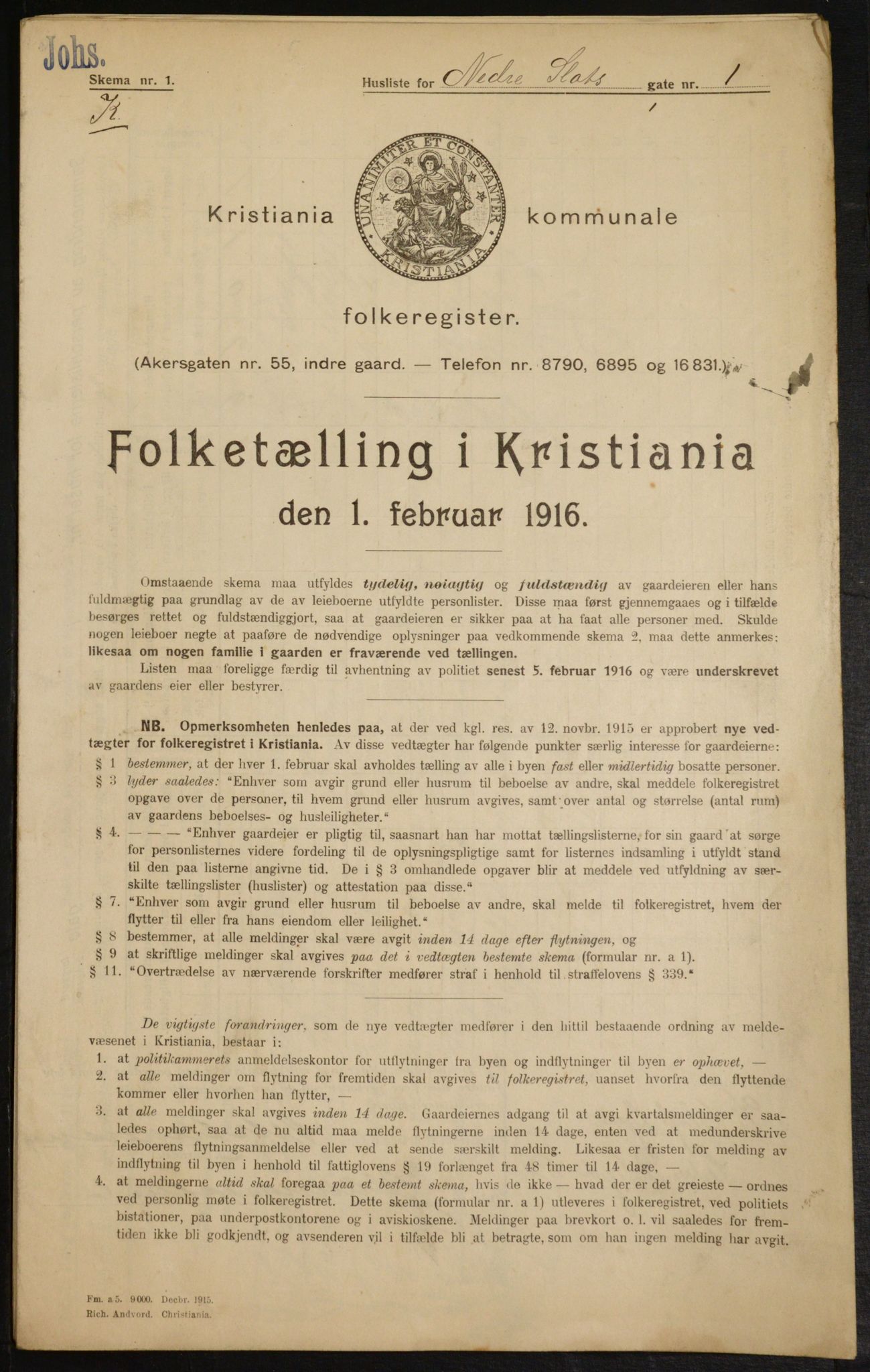 OBA, Municipal Census 1916 for Kristiania, 1916, p. 71166