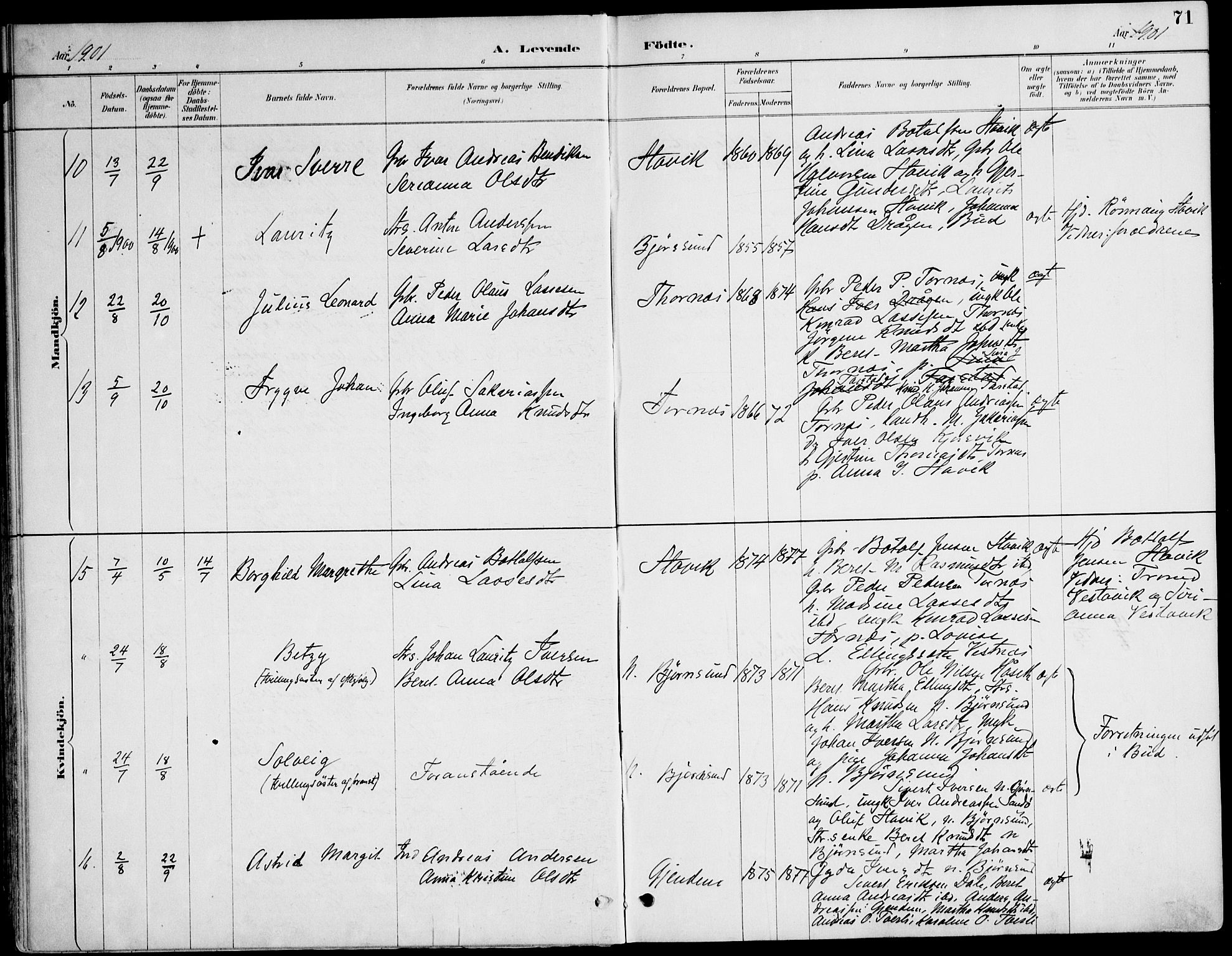 Ministerialprotokoller, klokkerbøker og fødselsregistre - Møre og Romsdal, AV/SAT-A-1454/565/L0750: Parish register (official) no. 565A04, 1887-1905, p. 71