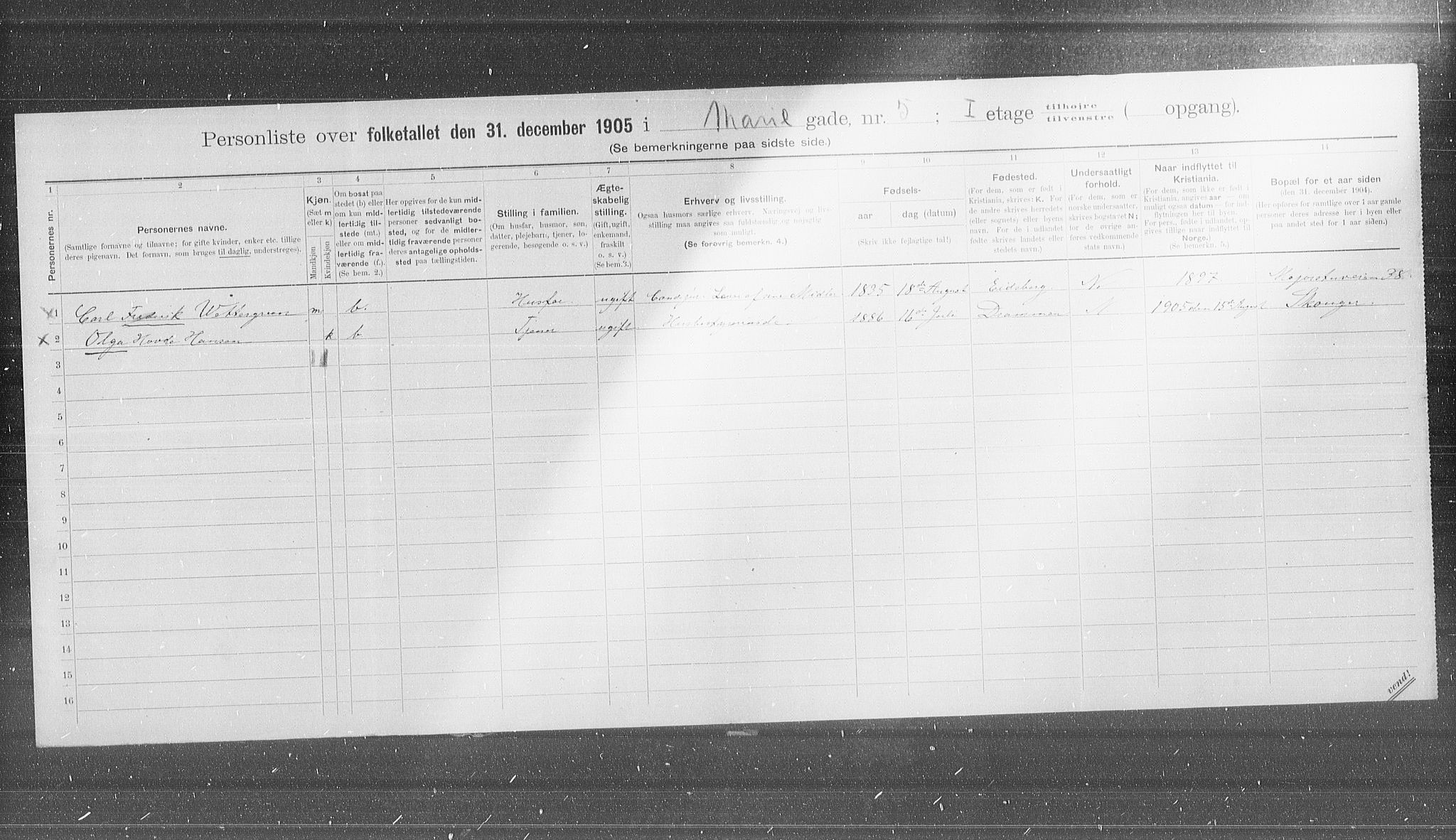 OBA, Municipal Census 1905 for Kristiania, 1905, p. 33002