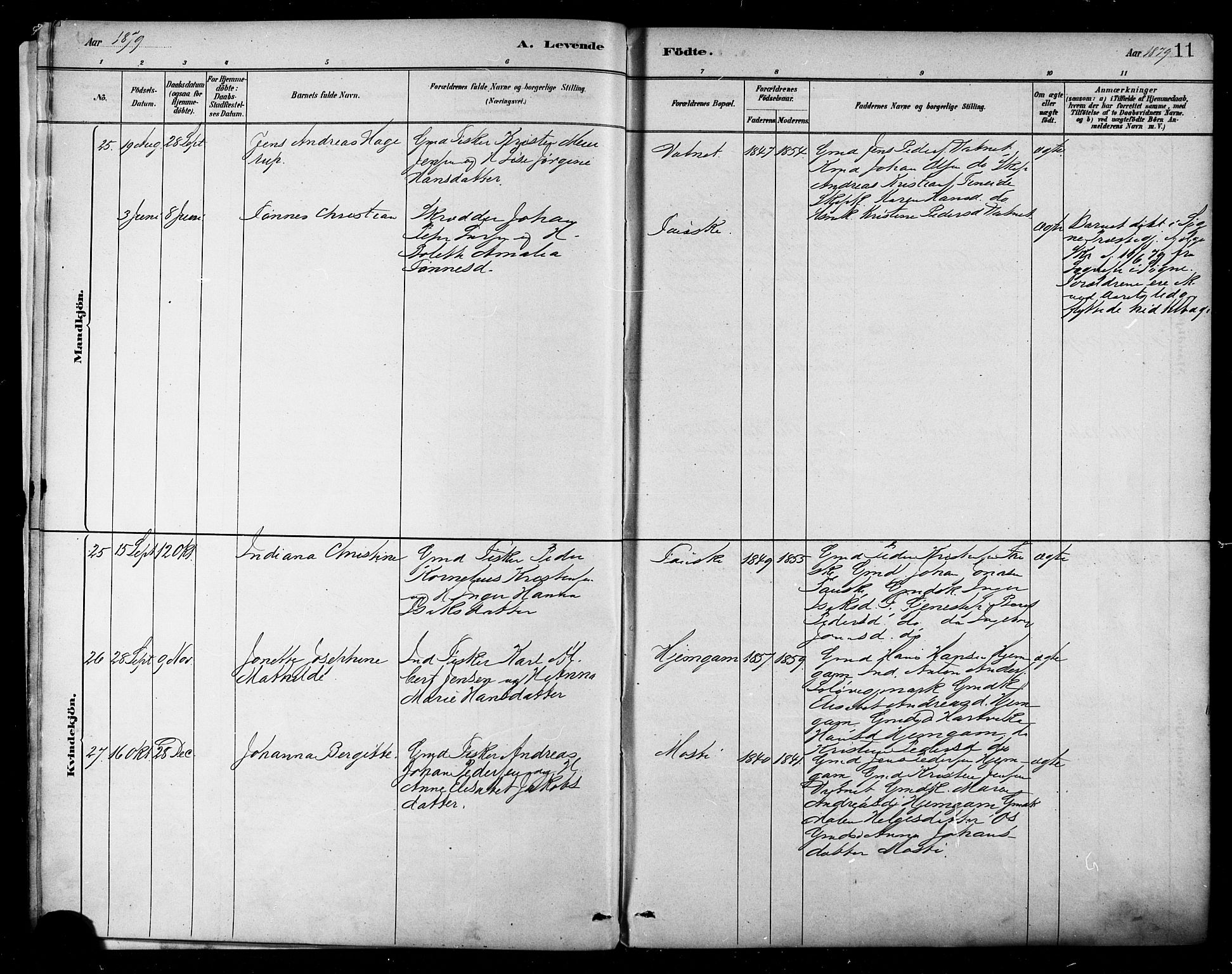 Ministerialprotokoller, klokkerbøker og fødselsregistre - Nordland, AV/SAT-A-1459/849/L0689: Parish register (official) no. 849A01, 1879-1889, p. 11