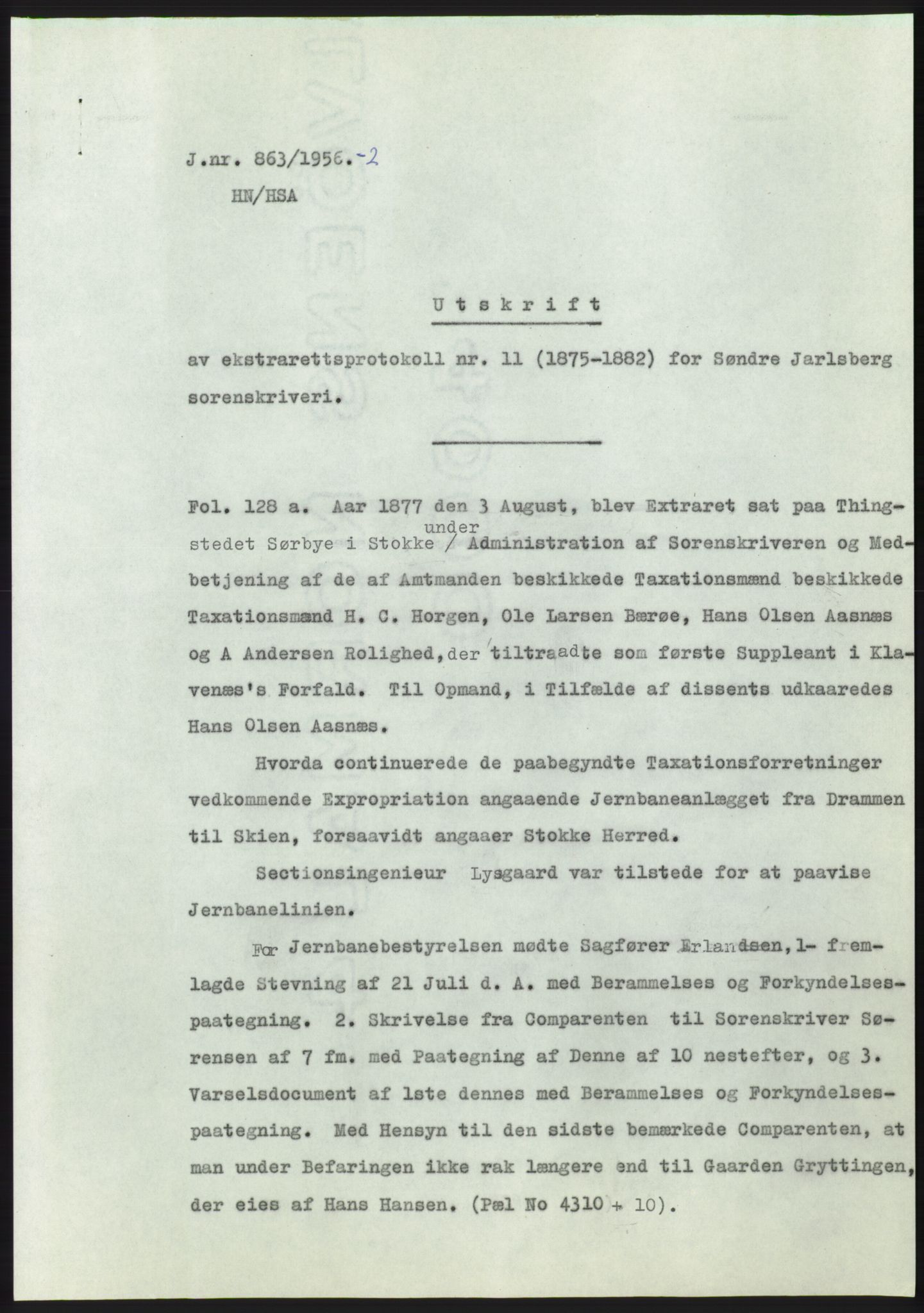 Statsarkivet i Kongsberg, AV/SAKO-A-0001/E/Ee/L0007: Avskrifter, SAO jnr. 802/1956 - 1199/1956, 1956, p. 108