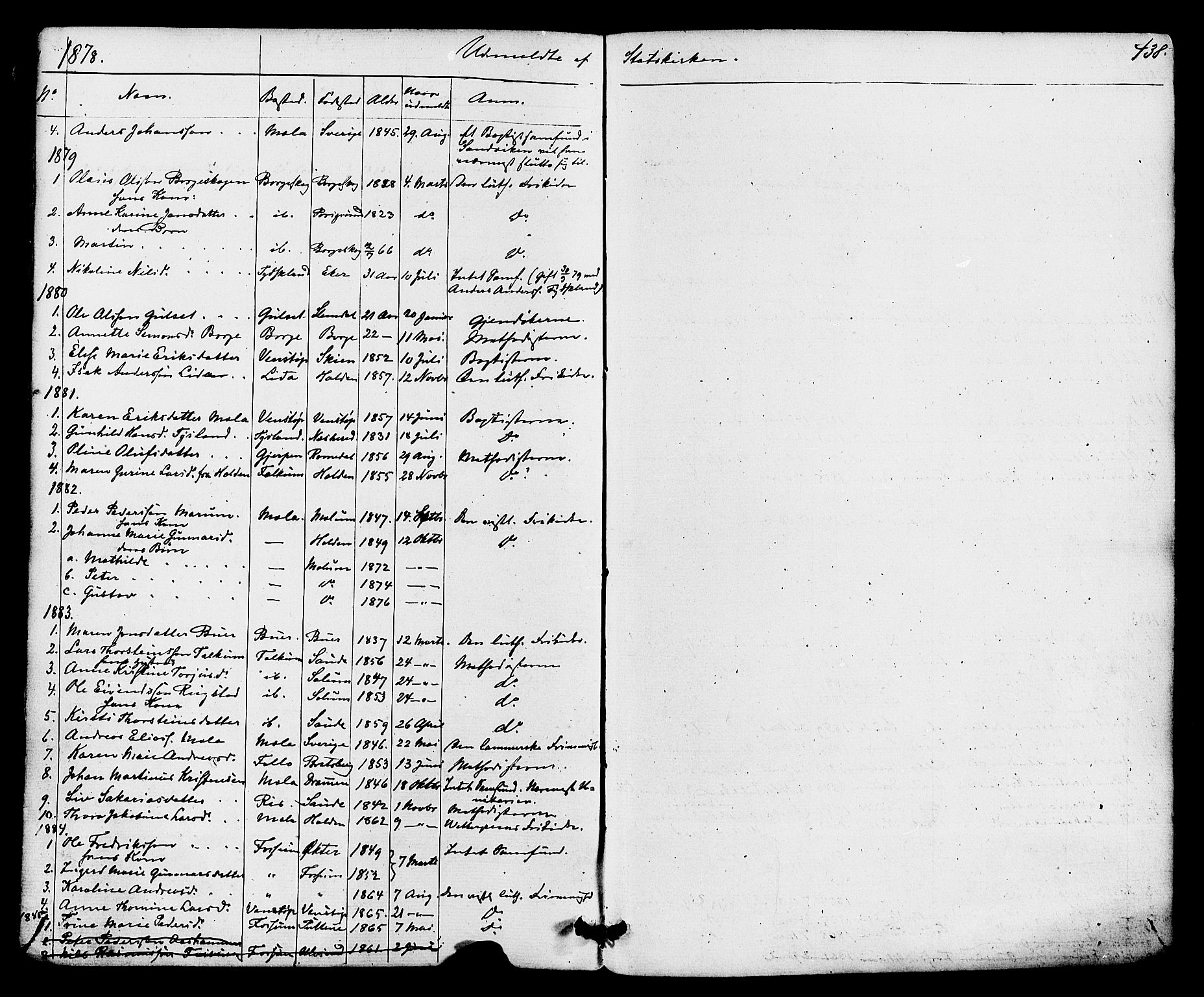 Gjerpen kirkebøker, SAKO/A-265/F/Fa/L0009: Parish register (official) no. I 9, 1872-1885, p. 438