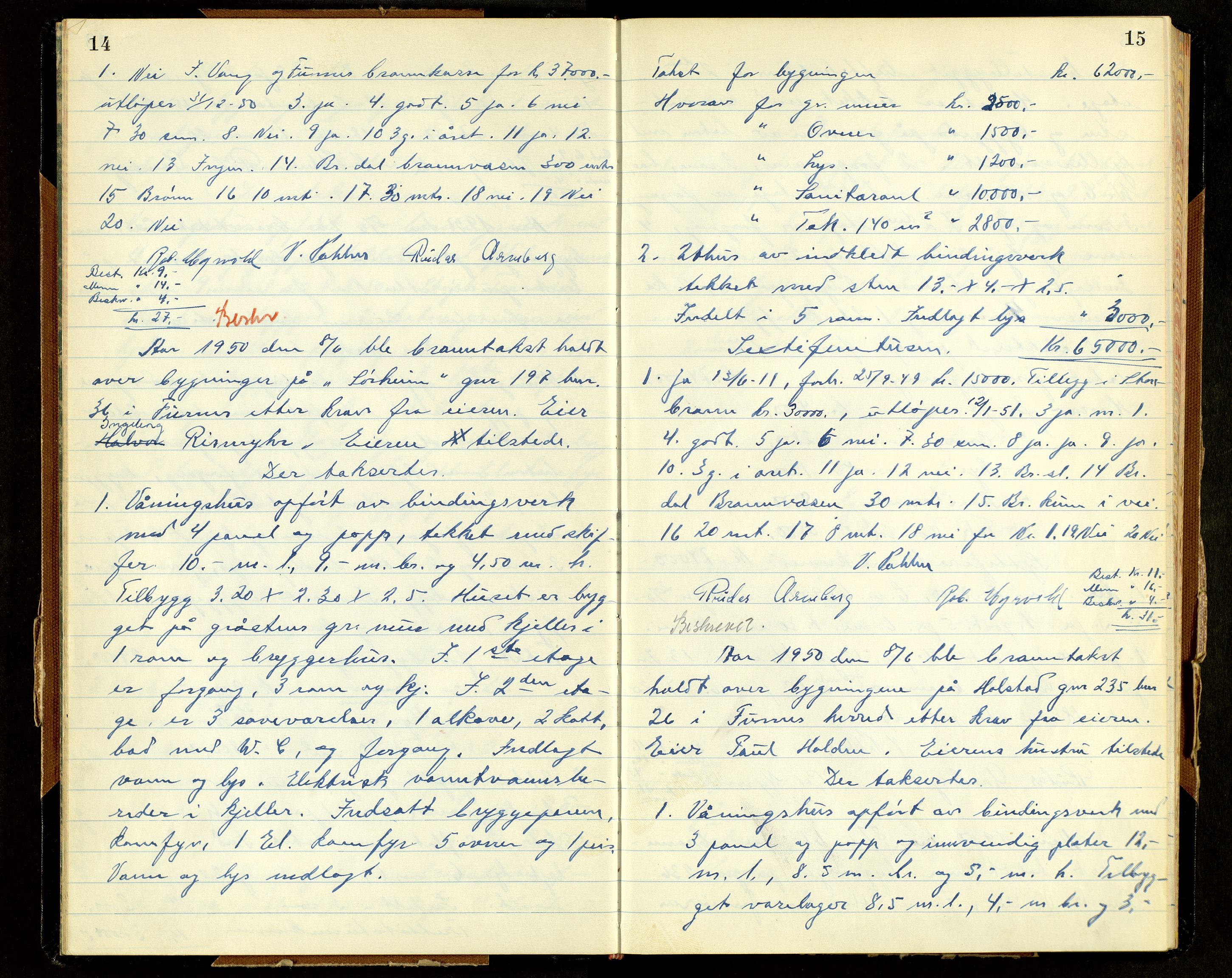 Norges Brannkasse, Furnes, AV/SAH-NBRANF-004/F/L0005: Branntakstprotokoll, 1950-1958, p. 14-15